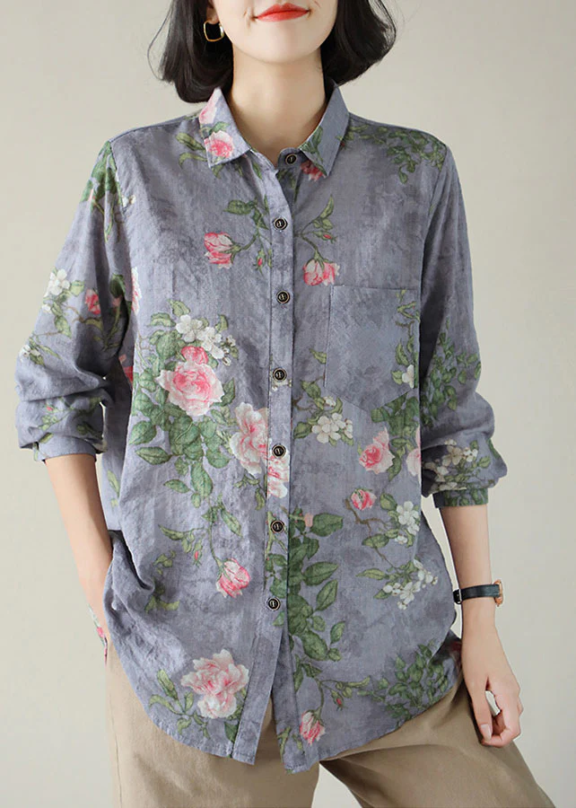 diy Purple Peter Pan Collar Pockets Button Print Fall Blouses Long sleeve - republicanstateidiy Purple Peter Pan Collar Pockets Button Print Fall Blouses Long sleeve - republicanstatei