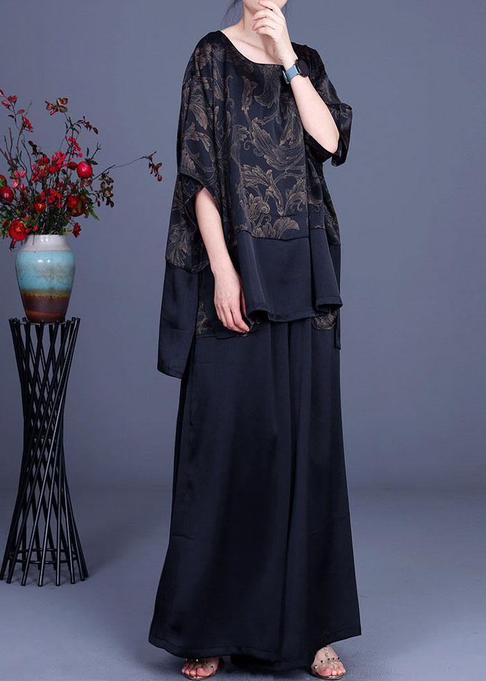 Beautiful Navy Print Patchwork long smock Wide Leg Chiffon Two Pieces Set - republicanstateiBeautiful Navy Print Patchwork long smock Wide Leg Chiffon Two Pieces Set - republicanstatei