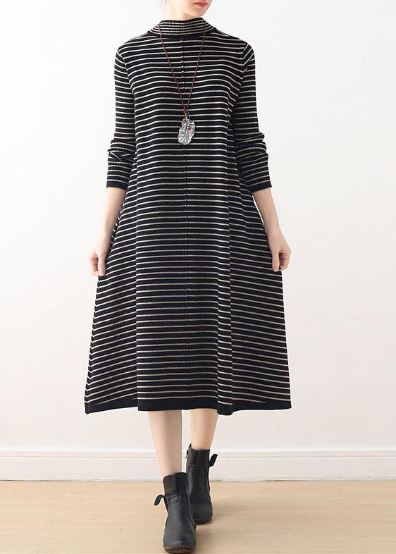 Knitted high neck Sweater weather plus size black striped baggy knitwear - republicanstateiKnitted high neck Sweater weather plus size black striped baggy knitwear - republicanstatei