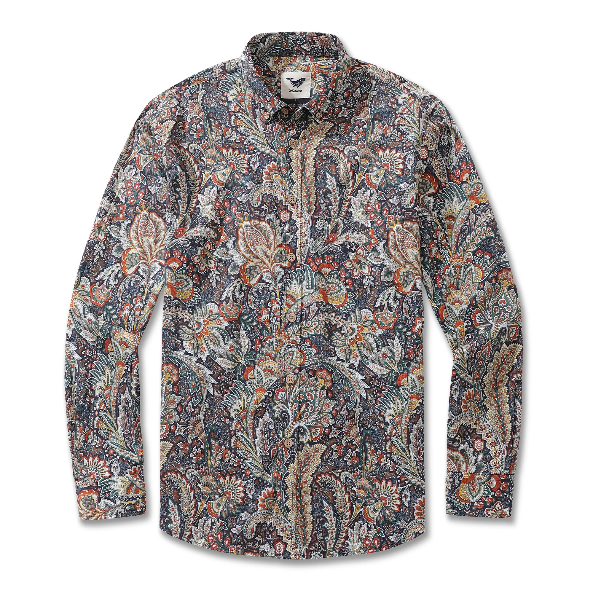 Men's Hawaiian Shirt Scroll Pattern Print Cotton Button-down Long Sleeve Aloha Shirt - republicanstateiMen's Hawaiian Shirt Scroll Pattern Print Cotton Button-down Long Sleeve Aloha Shirt - republicanstatei