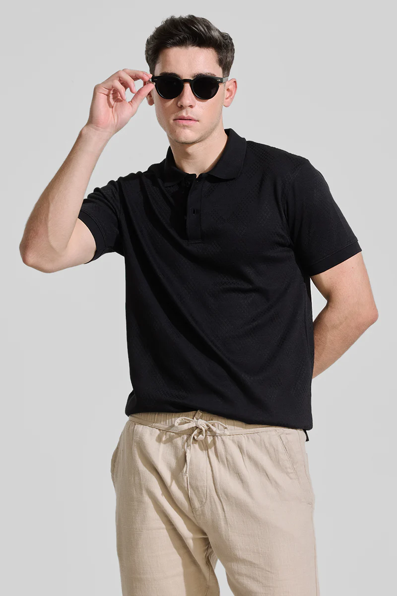 Black Textured Polo T-Shirt - republicanstateiBlack Textured Polo T-Shirt - republicanstatei