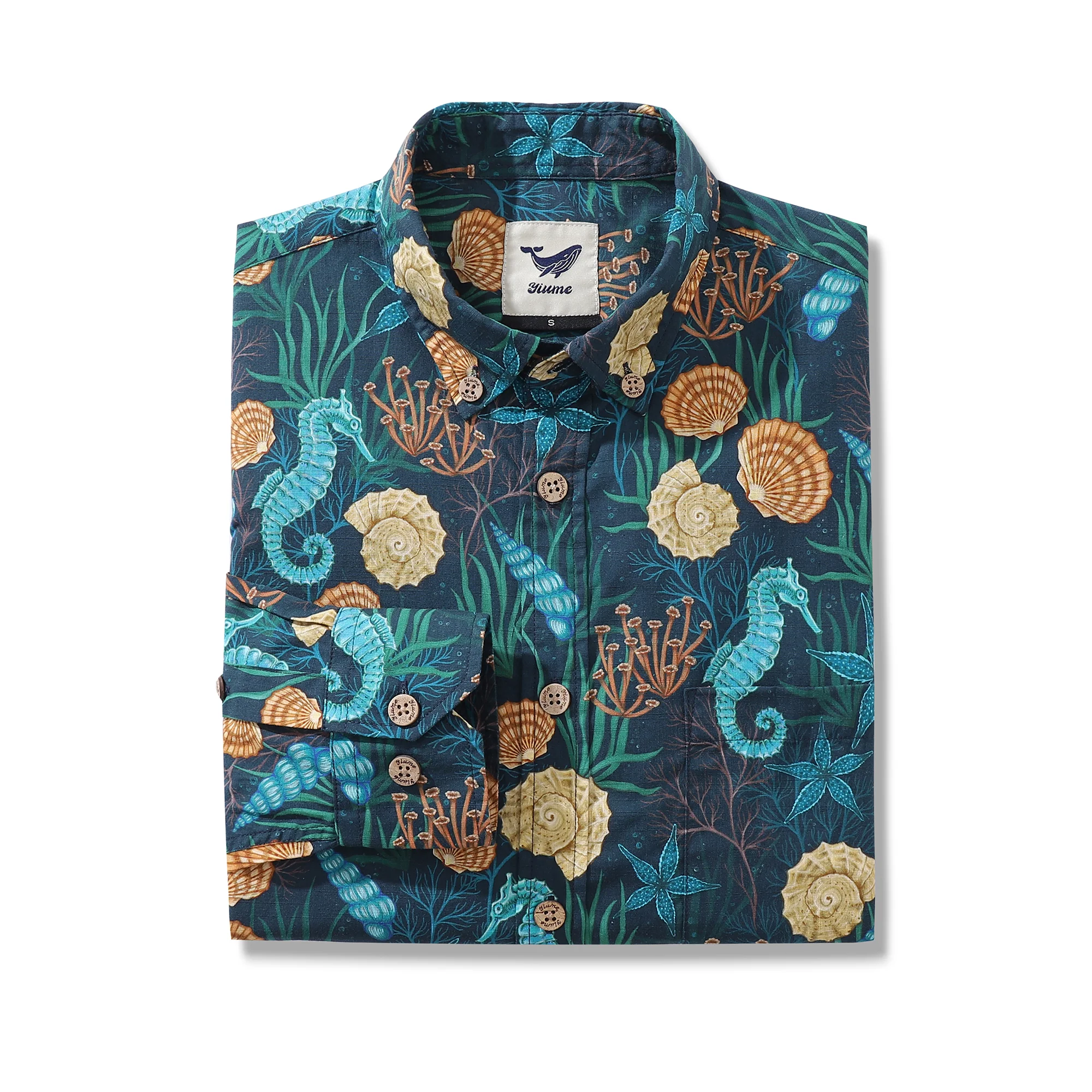 Men's Hawaiian Shirt Wonders of the Sea Print By Luova Flow Cotton Button-down Long Sleeve Aloha Shirt - republicanstateiMen's Hawaiian Shirt Wonders of the Sea Print By Luova Flow Cotton Button-down Long Sleeve Aloha Shirt - republicanstatei