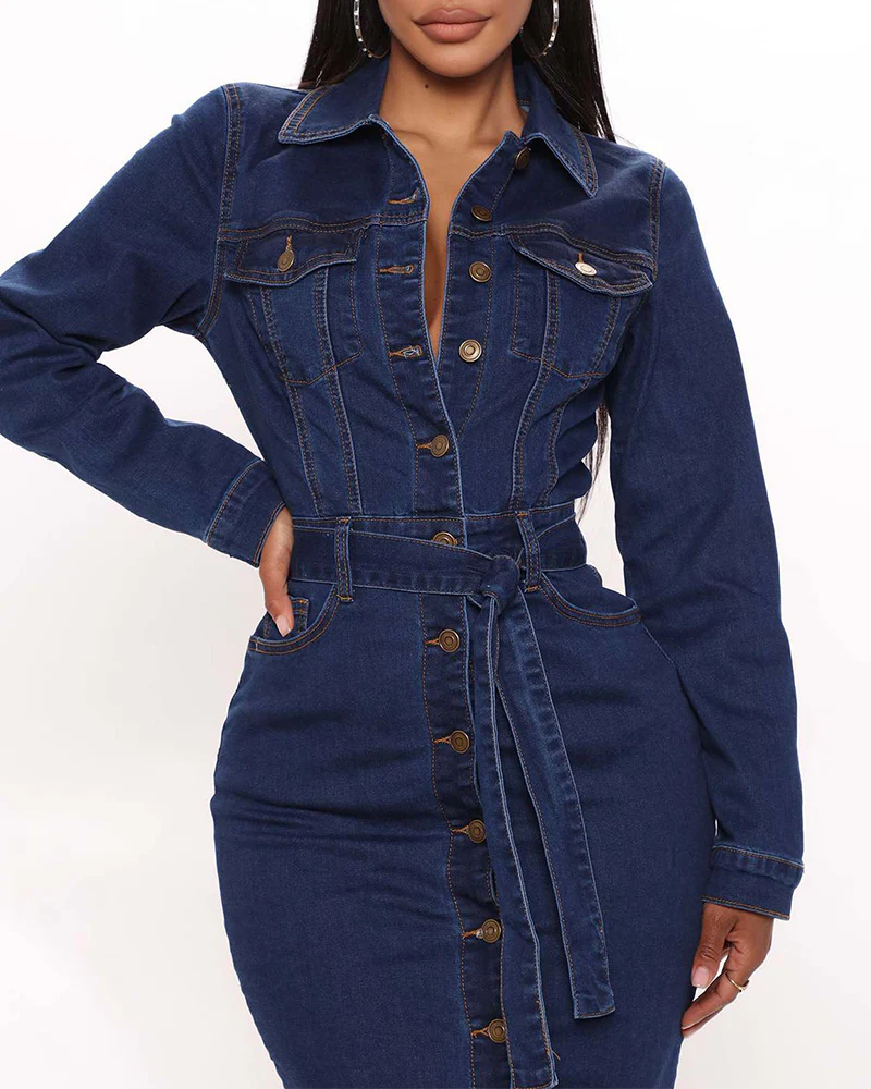 Long-Sleeved Slim Denim Dress - republicanstateiLong-Sleeved Slim Denim Dress - republicanstatei