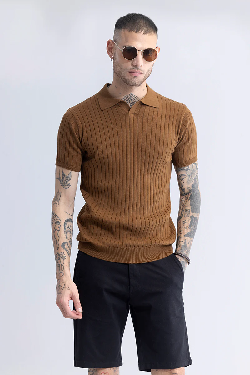 Sleek Striped Brown Polo T-Shirt - republicanstateiSleek Striped Brown Polo T-Shirt - republicanstatei