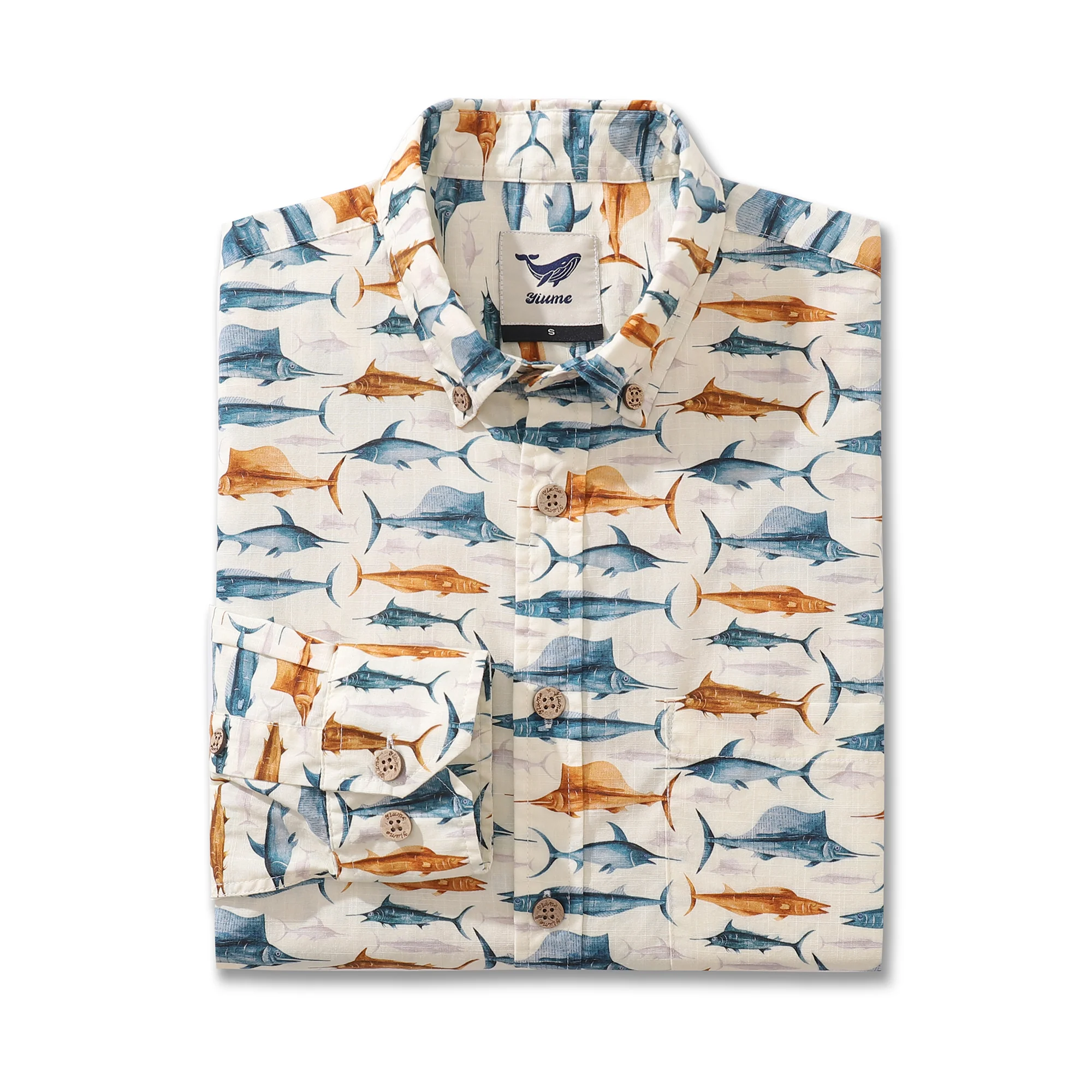 Men's Hawaiian Shirt Swordfish By Andersson Grace Cotton Button-down Long Sleeve Aloha Shirt - republicanstateiMen's Hawaiian Shirt Swordfish By Andersson Grace Cotton Button-down Long Sleeve Aloha Shirt - republicanstatei