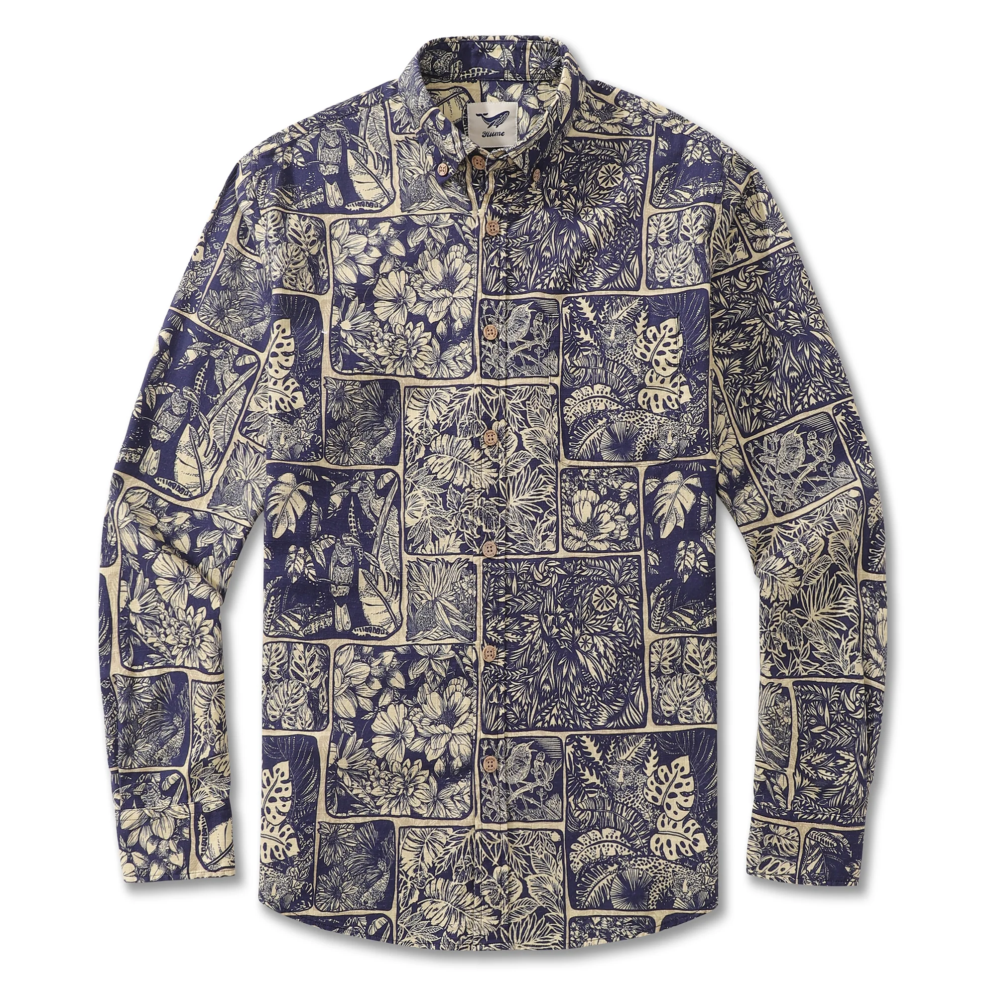 Vintage Men's Hawaiian Shirt Jungle Cotton Button-down Long Sleeve Aloha Shirt - republicanstateiVintage Men's Hawaiian Shirt Jungle Cotton Button-down Long Sleeve Aloha Shirt - republicanstatei