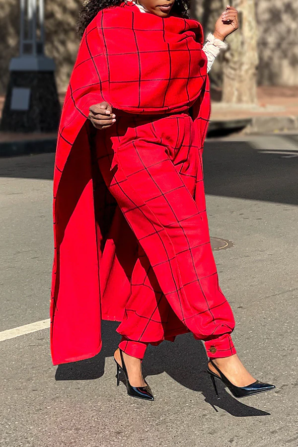 Stylish Plaid Pants Poncho Set - republicanstateiStylish Plaid Pants Poncho Set - republicanstatei