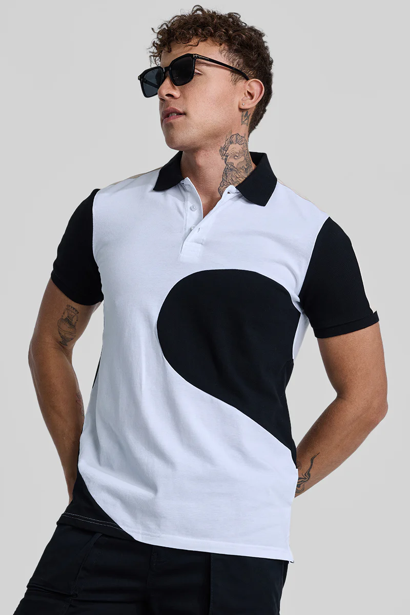 White Colourblocked Polo T-Shirt - republicanstateiWhite Colourblocked Polo T-Shirt - republicanstatei