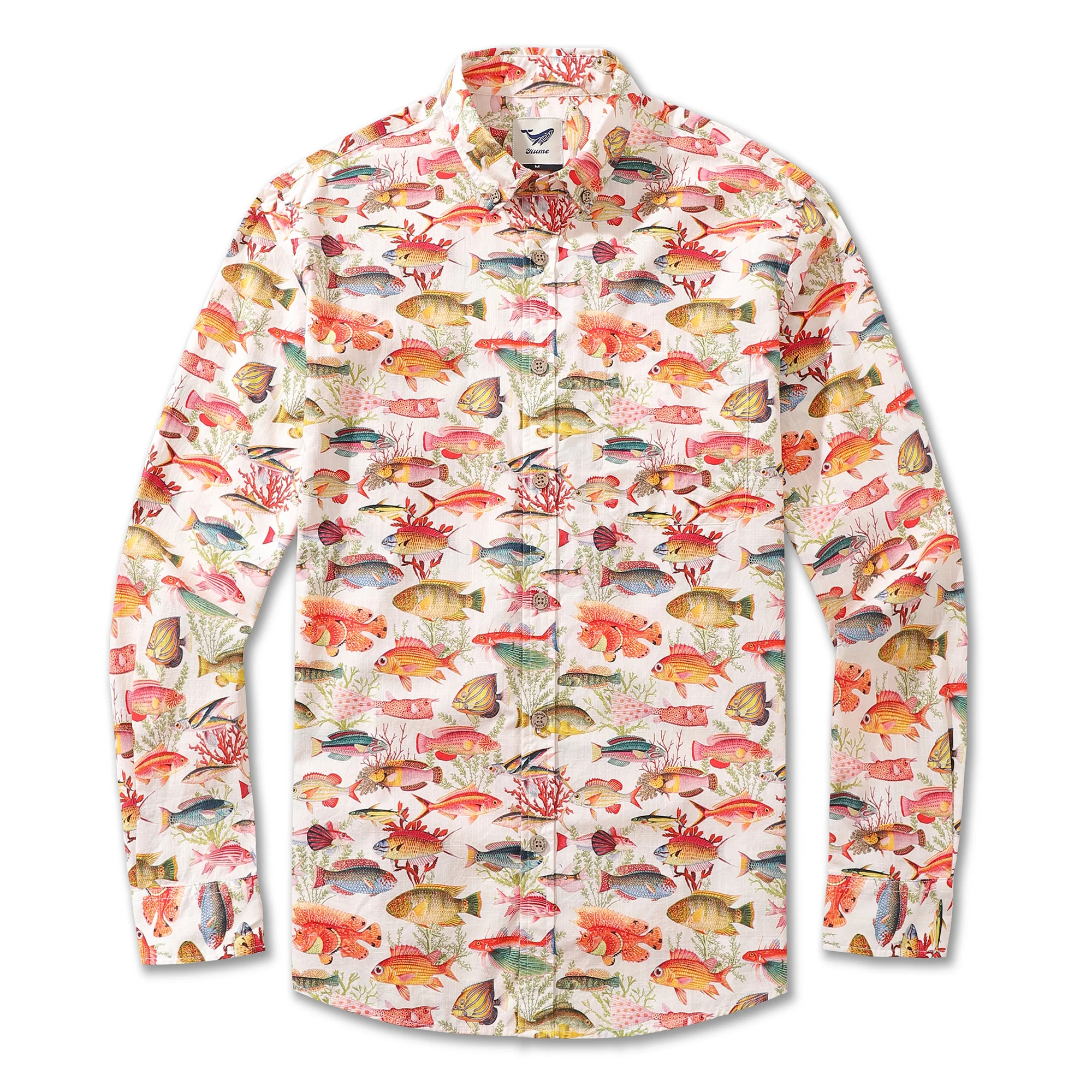Men's Hawaiian Shirt Sea Ocean Fish Print Cotton Button-down Long Sleeve Aloha Shirt - republicanstateiMen's Hawaiian Shirt Sea Ocean Fish Print Cotton Button-down Long Sleeve Aloha Shirt - republicanstatei