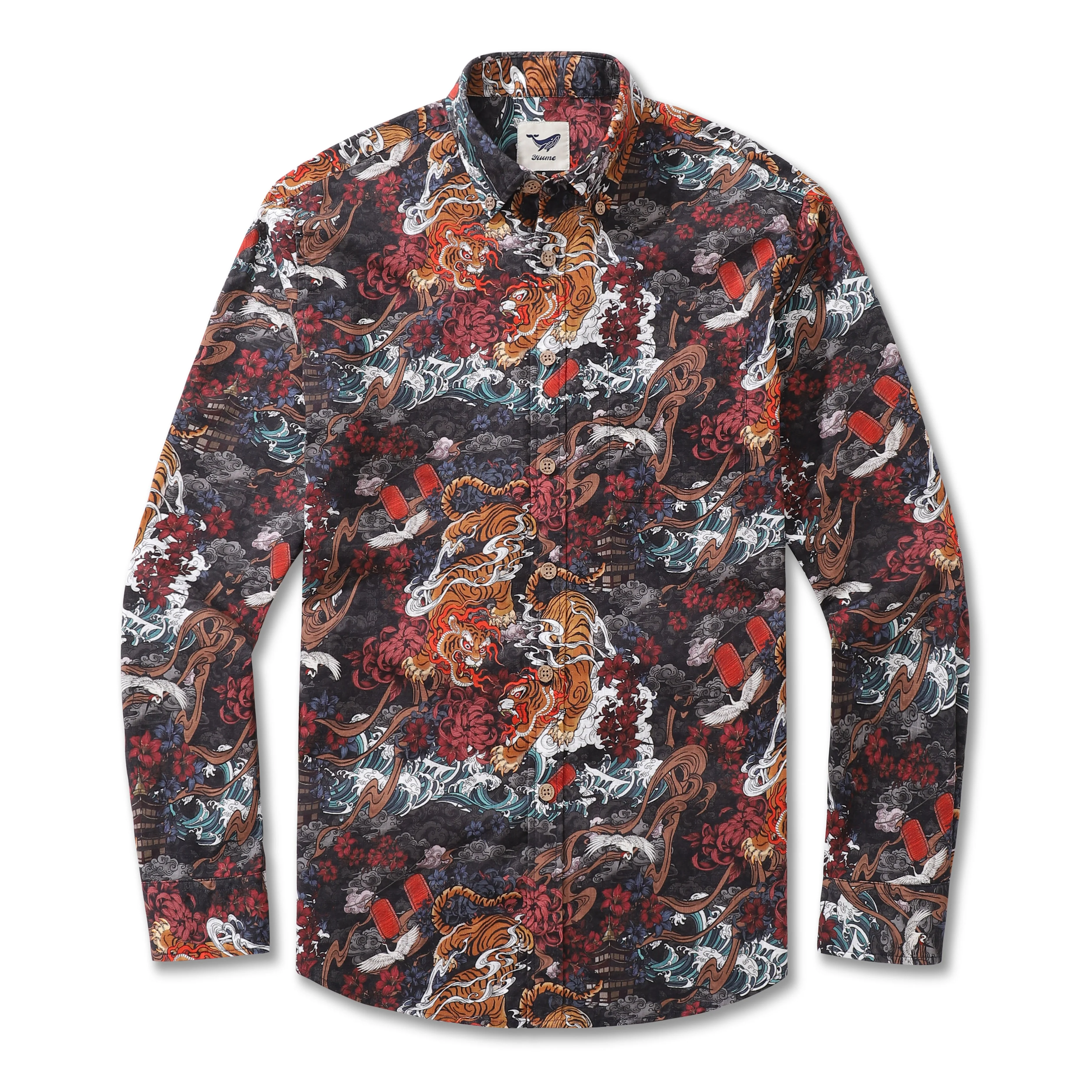 Long Sleeve Hawaiian Shirt For Men Tiger in the Mist Cotton Button-down Aloha Shirt - republicanstateiLong Sleeve Hawaiian Shirt For Men Tiger in the Mist Cotton Button-down Aloha Shirt - republicanstatei
