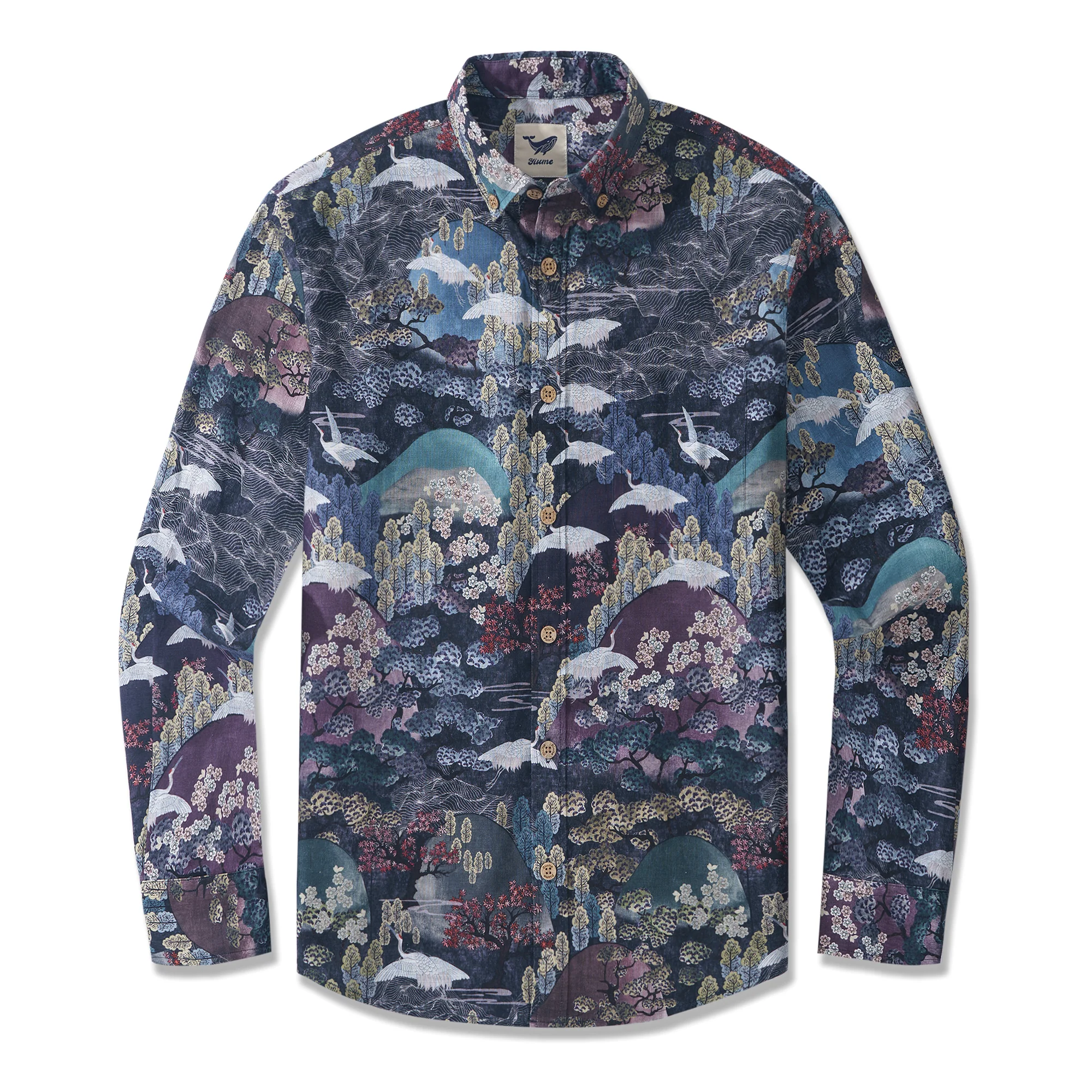 Dance of the Cranes 100% Cotton Men's Aloha Hawaiian Long Sleeve Button-down Shirt - republicanstateiDance of the Cranes 100% Cotton Men's Aloha Hawaiian Long Sleeve Button-down Shirt - republicanstatei