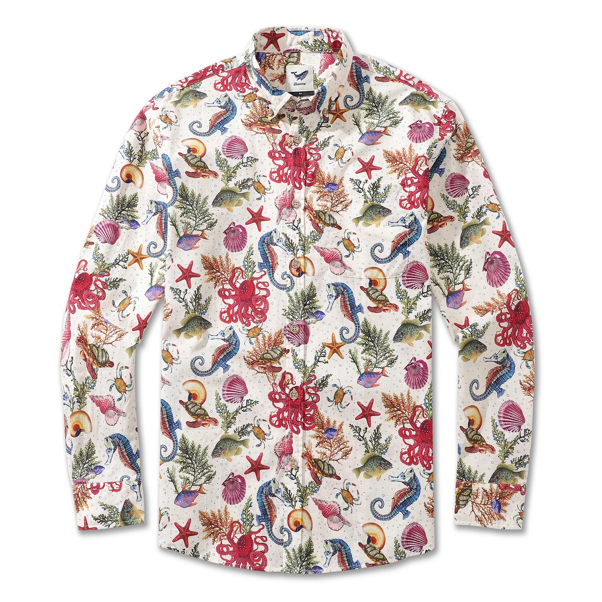 Men's Hawaiian Shirt Marine Life Seahorse Octopus Print Cotton Button-down Long Sleeve Aloha Shirt - republicanstateiMen's Hawaiian Shirt Marine Life Seahorse Octopus Print Cotton Button-down Long Sleeve Aloha Shirt - republicanstatei