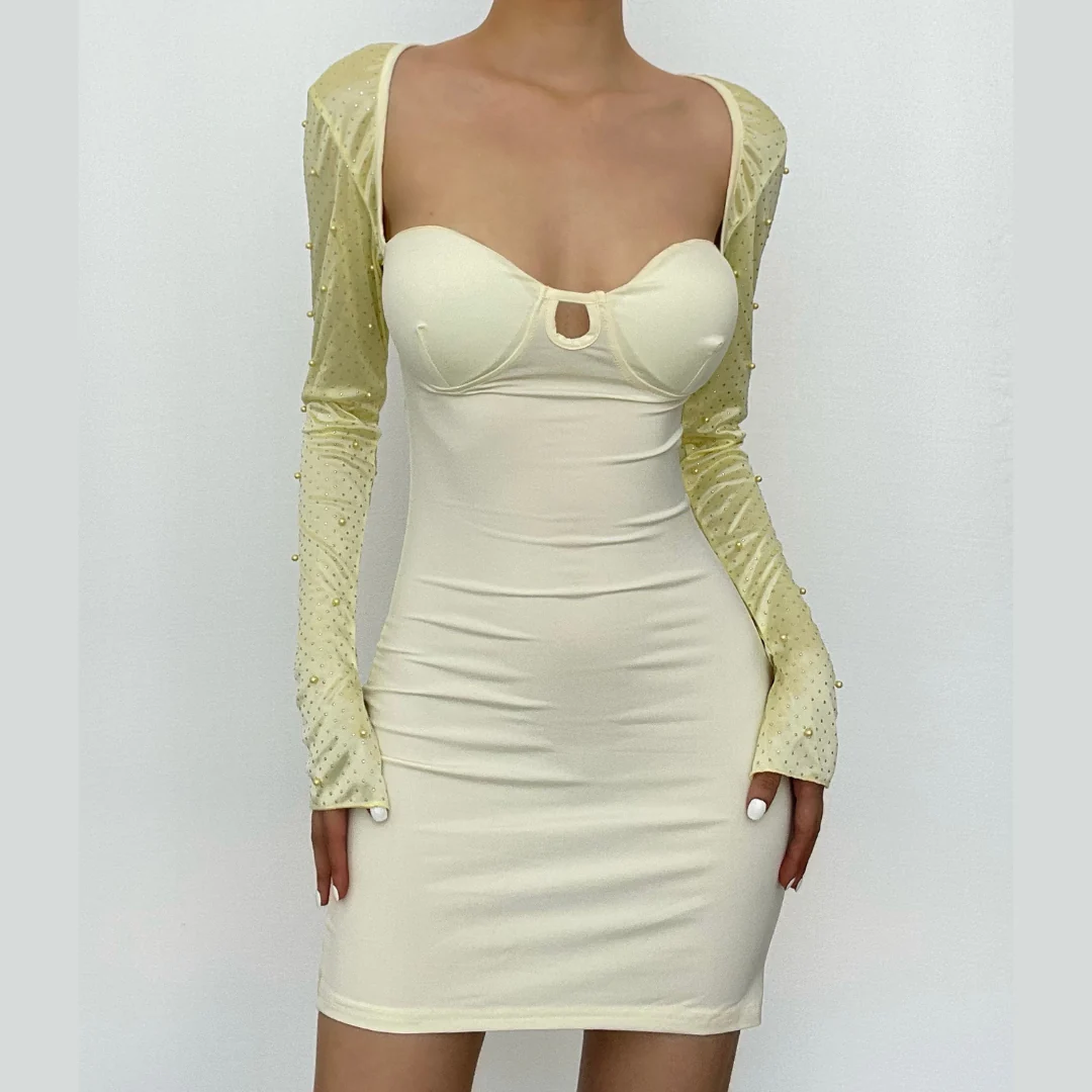Long sleeve solid hollow out slit ruched beaded self tie backless cut out mini dress - Final Sale - republicanstateiLong sleeve solid hollow out slit ruched beaded self tie backless cut out mini dress - Final Sale - republicanstatei