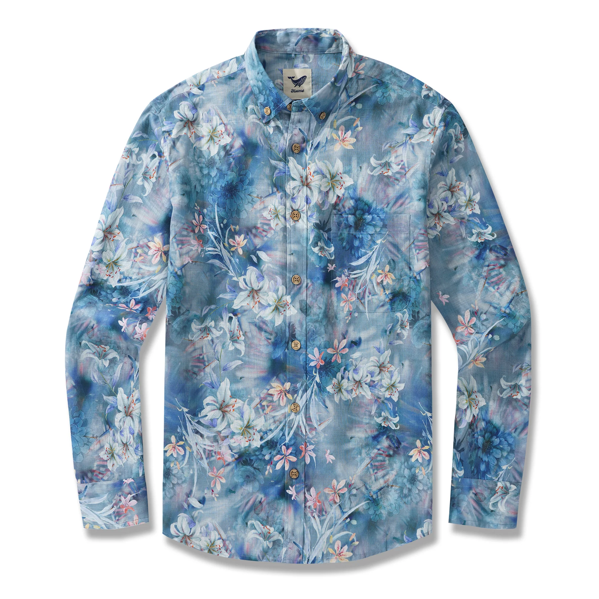 Cloud Floral Whispers 100% Cotton Men's Aloha Hawaiian Long Sleeve Button-down Shirt customized - republicanstateiCloud Floral Whispers 100% Cotton Men's Aloha Hawaiian Long Sleeve Button-down Shirt customized - republicanstatei