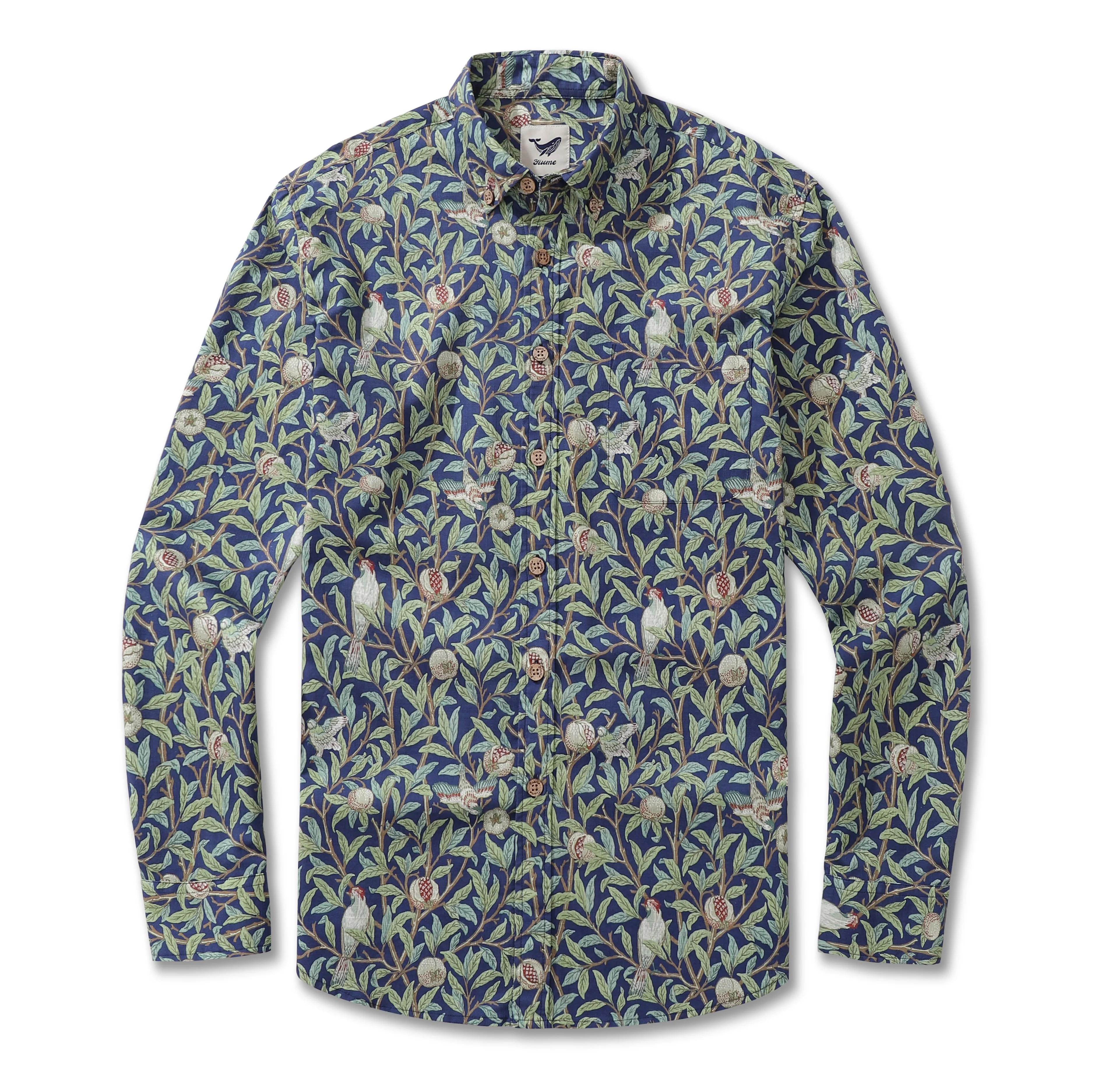 Men's Hawaiian Shirt Birds and Pomegranates Cotton Button-down Long Sleeve Aloha Shirt - republicanstateiMen's Hawaiian Shirt Birds and Pomegranates Cotton Button-down Long Sleeve Aloha Shirt - republicanstatei