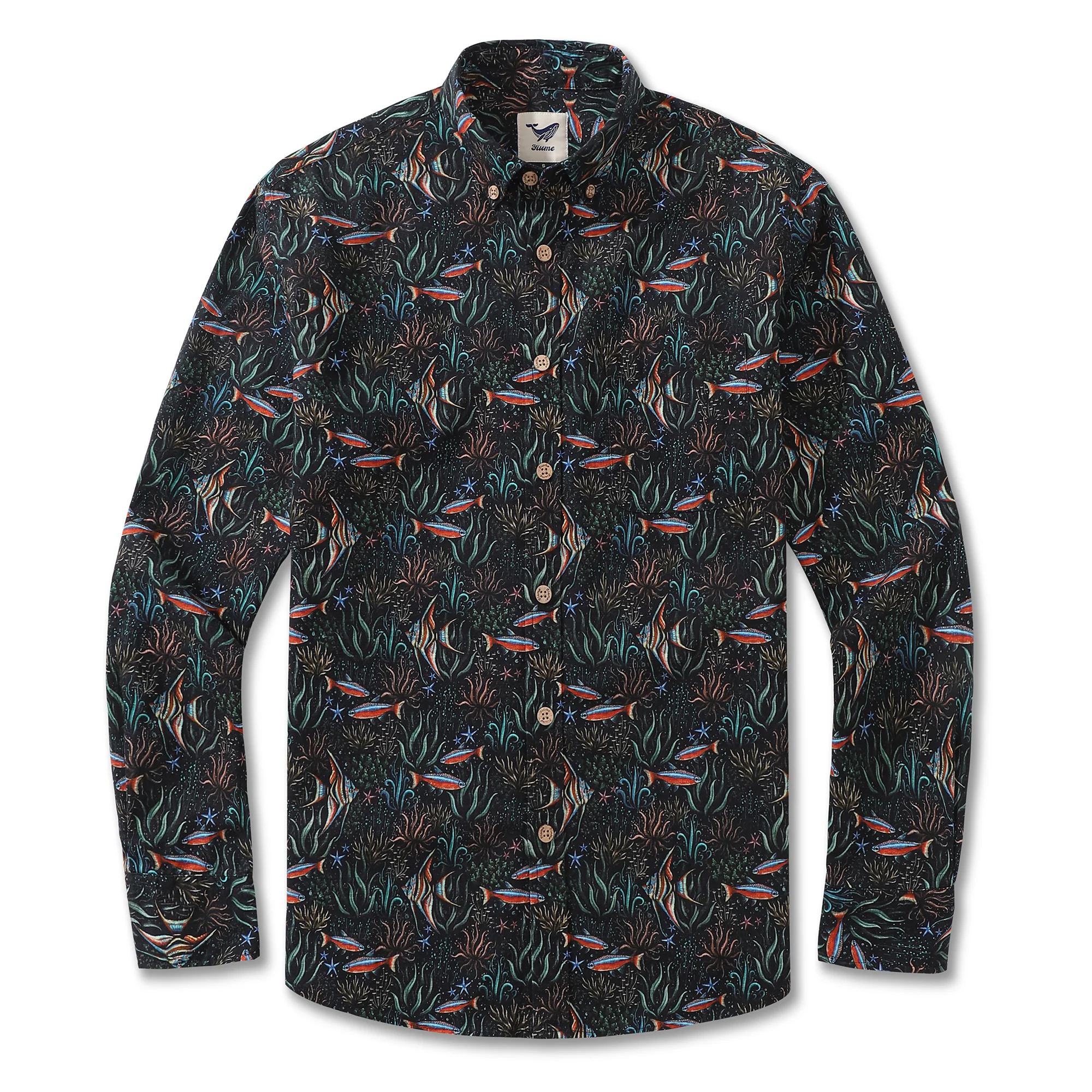 Men's Hawaiian Shirt Underwater Blues By Luova Flow Cotton Button-down Long Sleeve Aloha Shirt - republicanstateiMen's Hawaiian Shirt Underwater Blues By Luova Flow Cotton Button-down Long Sleeve Aloha Shirt - republicanstatei