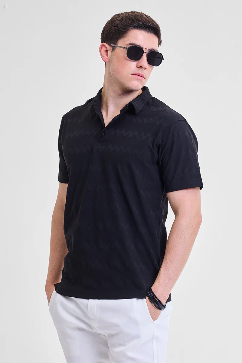 Black Textured Polo T-Shirt - republicanstateiBlack Textured Polo T-Shirt - republicanstatei