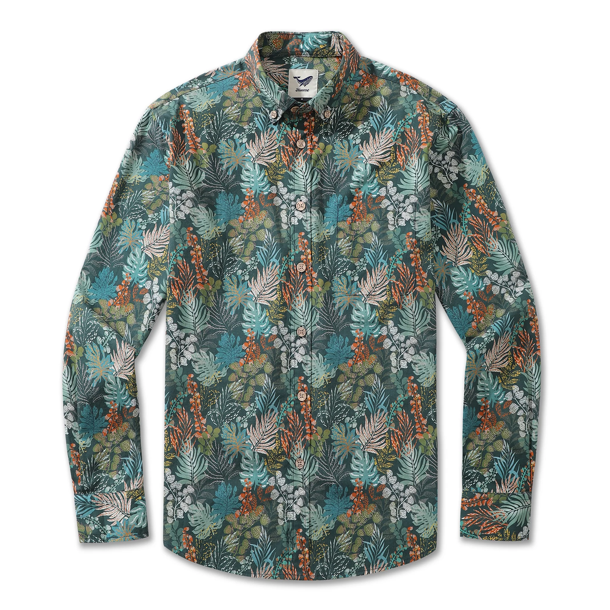 Men's Hawaiian Shirt Tropical Night Emerald Leaves Print By Annick Cotton Button-down Long Sleeve Aloha Shirt - republicanstateiMen's Hawaiian Shirt Tropical Night Emerald Leaves Print By Annick Cotton Button-down Long Sleeve Aloha Shirt - republicanstatei