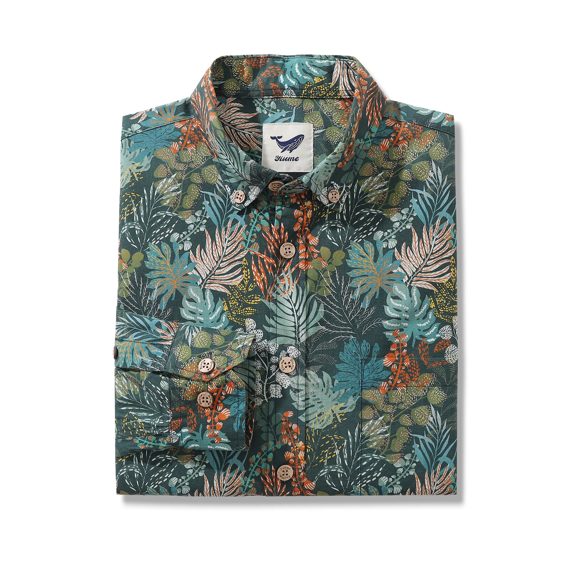 Men's Hawaiian Shirt Tropical Night Emerald Leaves Print By Annick Cotton Button-down Long Sleeve Aloha Shirt - republicanstateiMen's Hawaiian Shirt Tropical Night Emerald Leaves Print By Annick Cotton Button-down Long Sleeve Aloha Shirt - republicanstatei