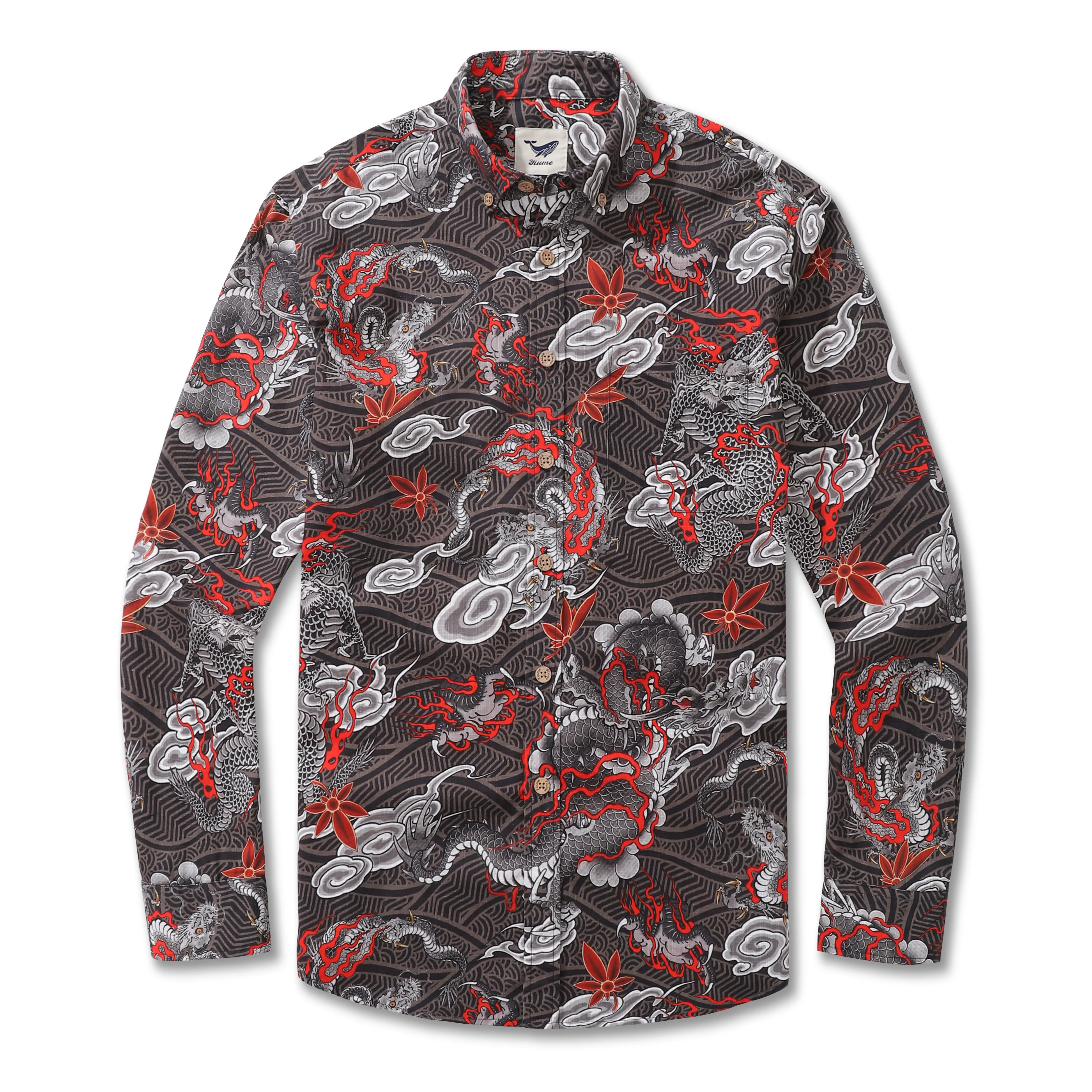 Long Sleeve Hawaiian Shirt For Men The Dragon's Flight Cotton Button-down Aloha Shirt - republicanstateiLong Sleeve Hawaiian Shirt For Men The Dragon's Flight Cotton Button-down Aloha Shirt - republicanstatei