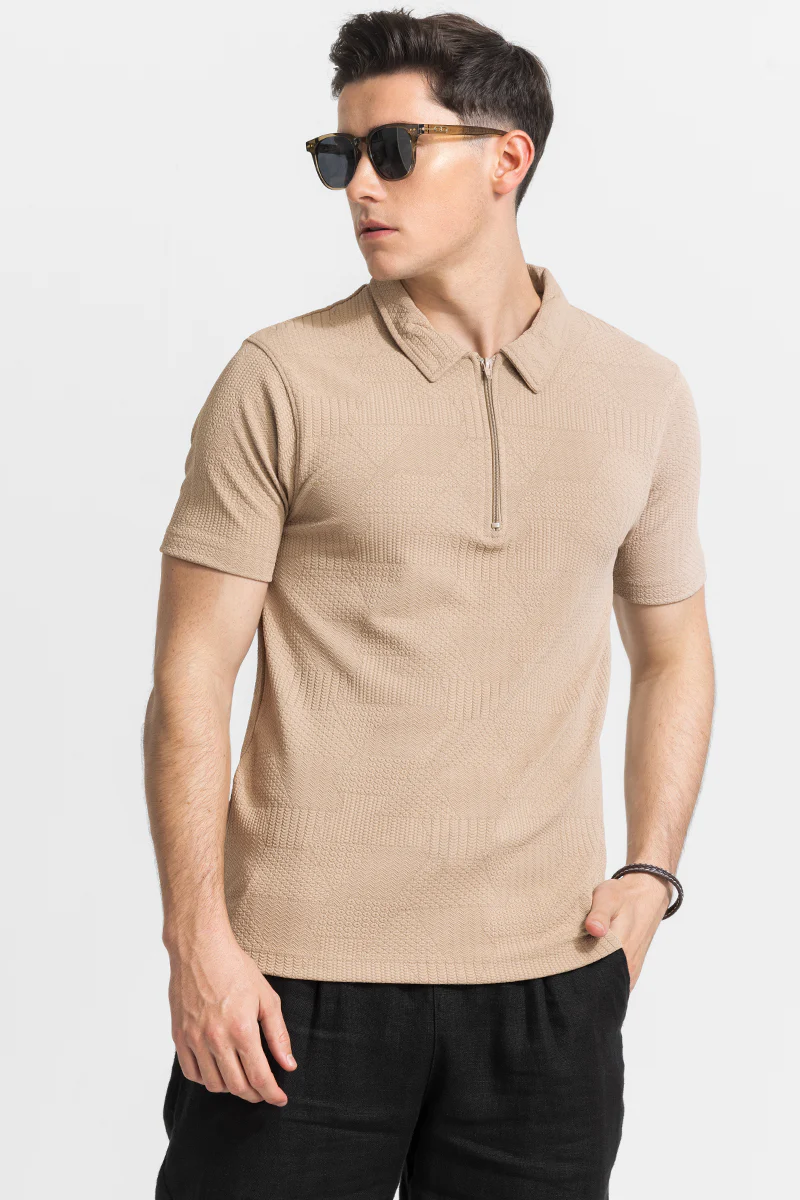 Beige Textured Polo T-Shirt - republicanstateiBeige Textured Polo T-Shirt - republicanstatei