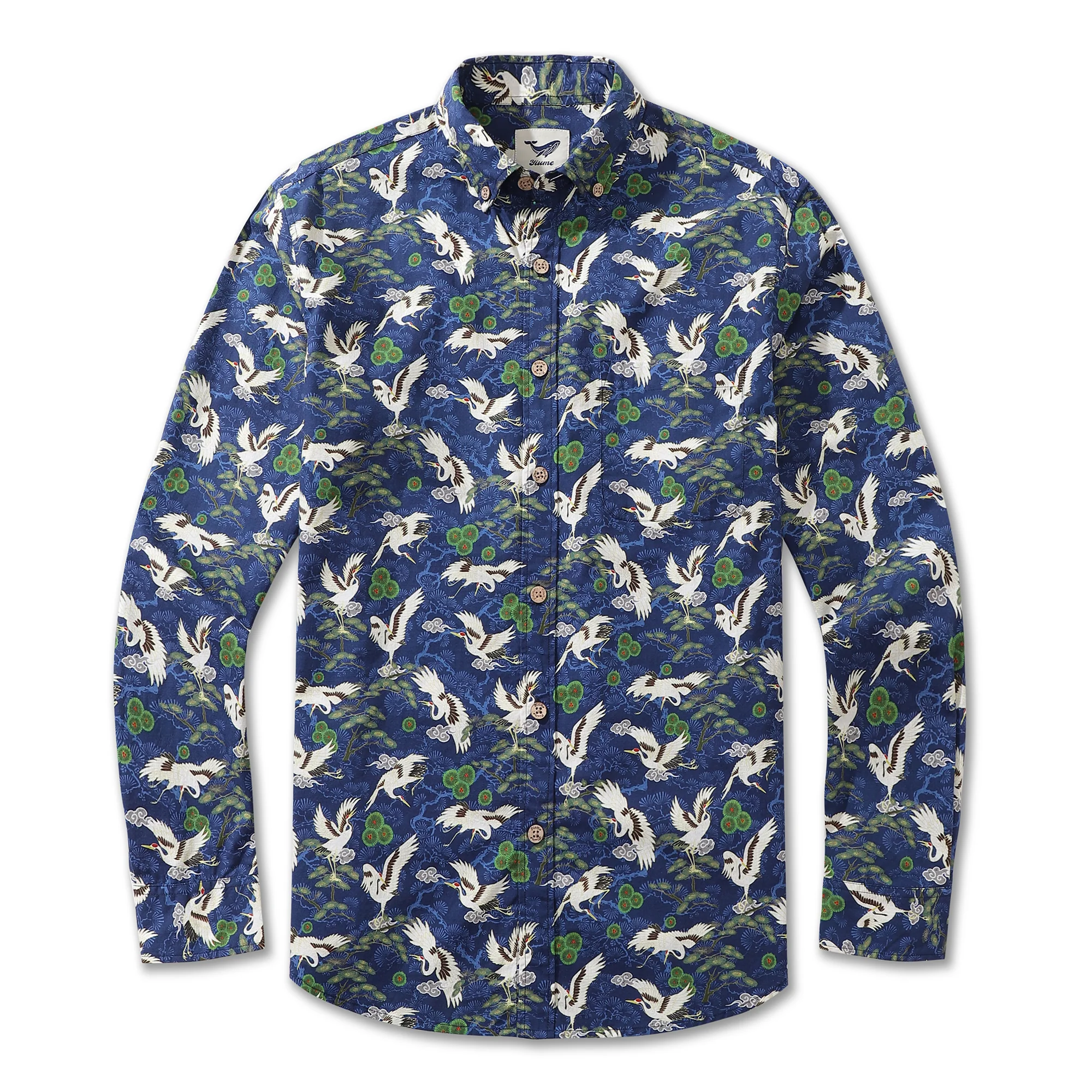 Men's Hawaiian Shirt Cranes Dancing in the Sky Cotton Button-down Long Sleeve Aloha Shirt - republicanstateiMen's Hawaiian Shirt Cranes Dancing in the Sky Cotton Button-down Long Sleeve Aloha Shirt - republicanstatei