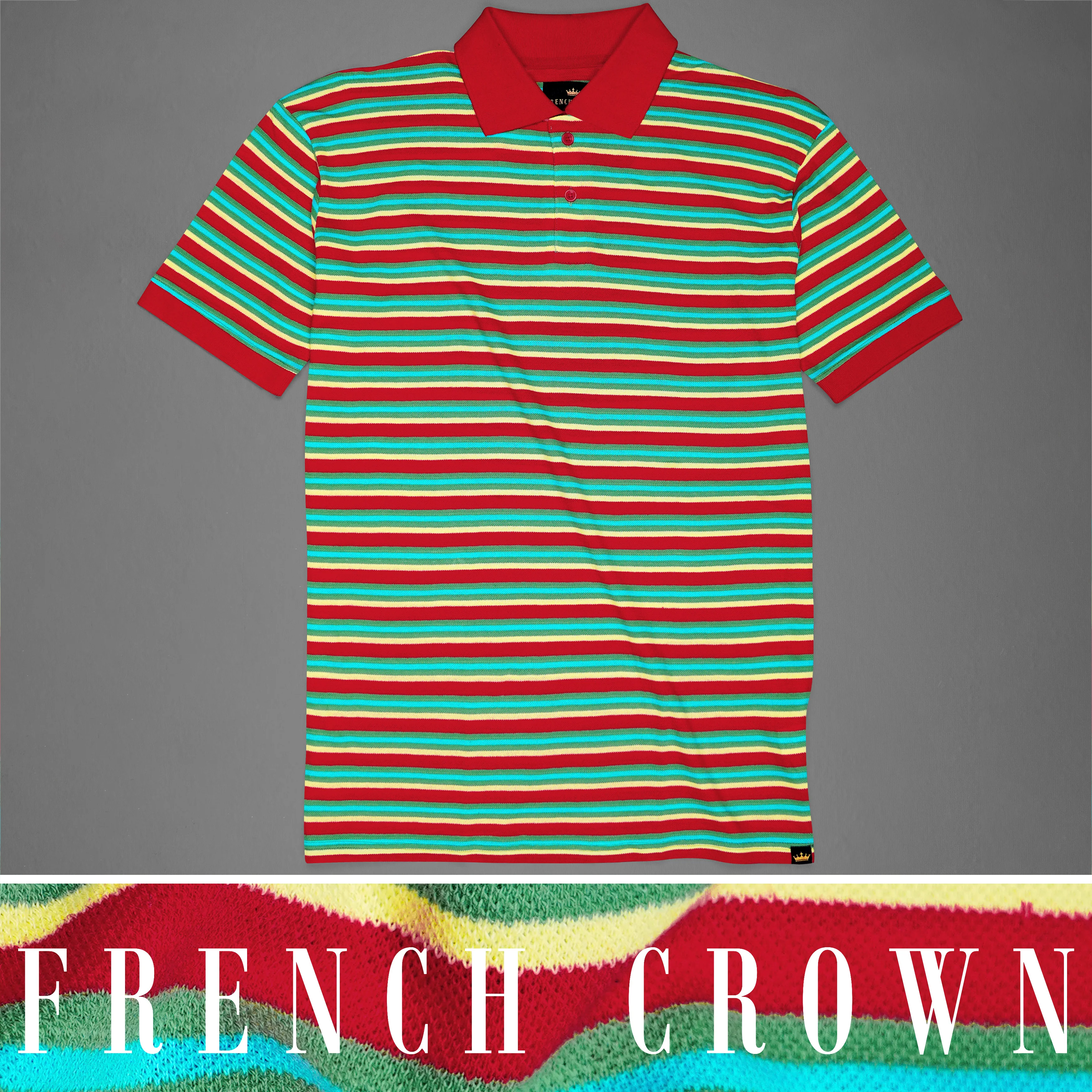 Shiraz Red and Viridian Green Multicolour Striped Super Soft Organic Cotton Mercerised Pique Polo - republicanstateiShiraz Red and Viridian Green Multicolour Striped Super Soft Organic Cotton Mercerised Pique Polo - republicanstatei