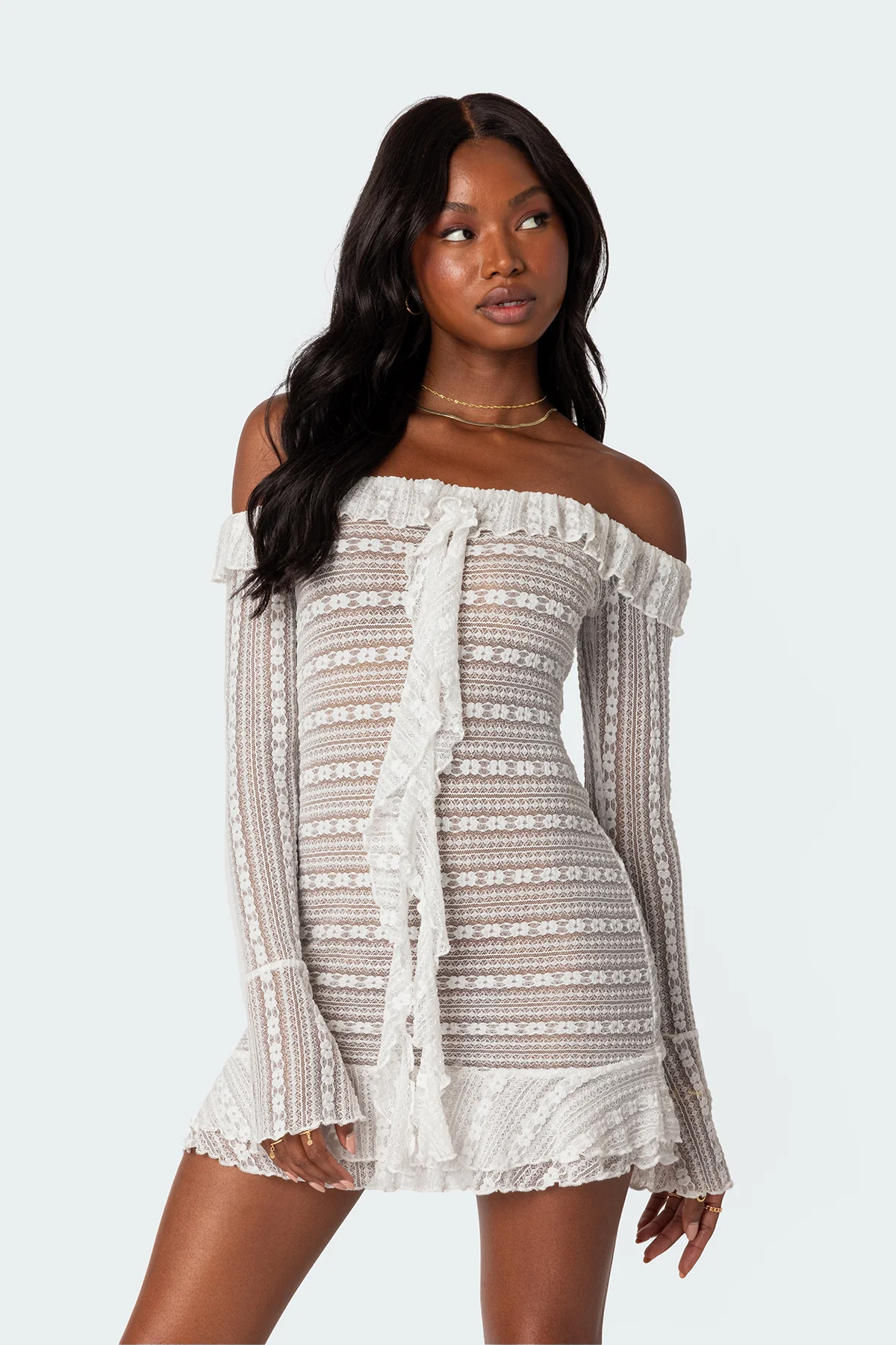 Textured Sheer Lace Mini Dress - republicanstateiTextured Sheer Lace Mini Dress - republicanstatei