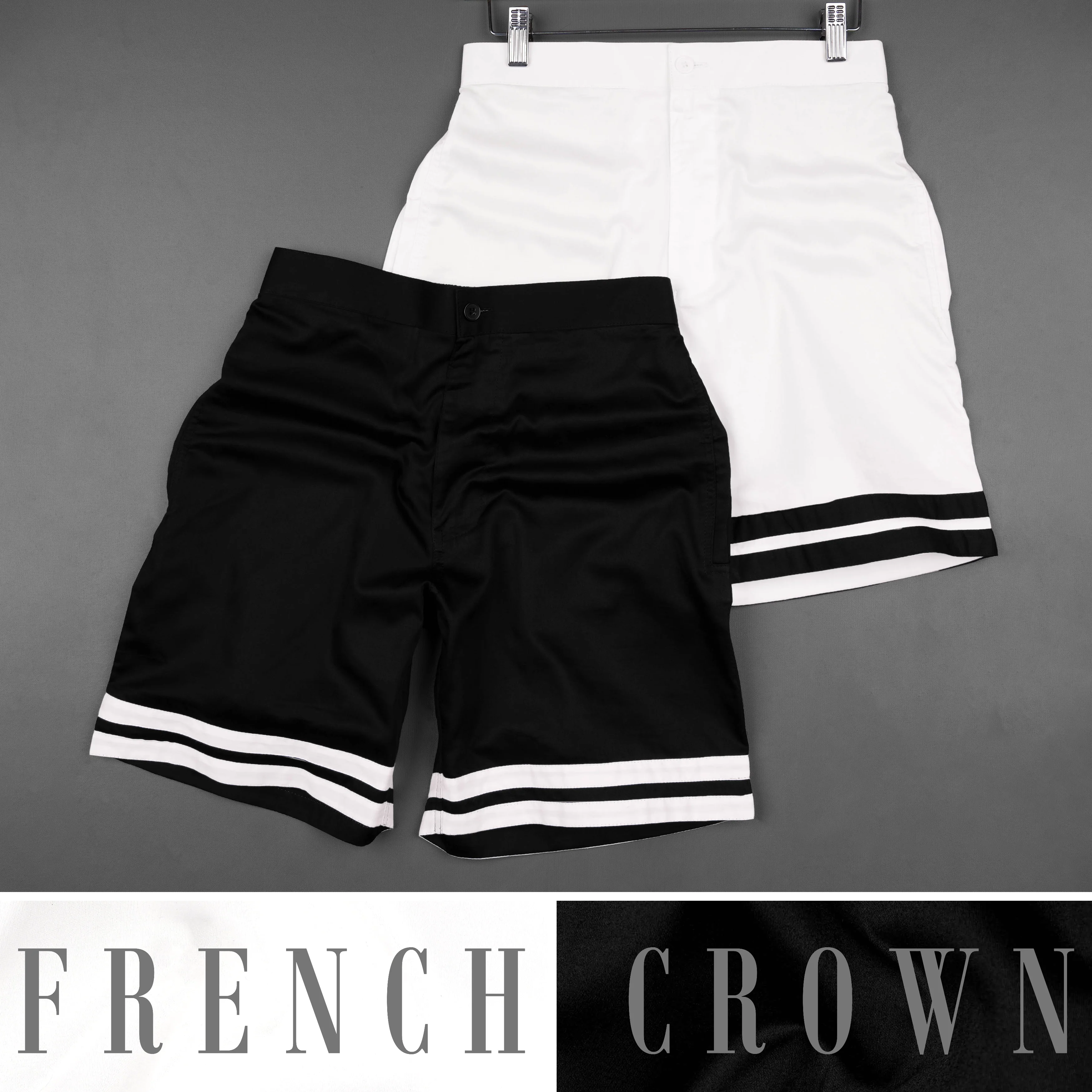 Jade Black and Bright White Contrast horizontal Striped Super Soft Premium Cotton Designer Shorts - republicanstateiJade Black and Bright White Contrast horizontal Striped Super Soft Premium Cotton Designer Shorts - republicanstatei