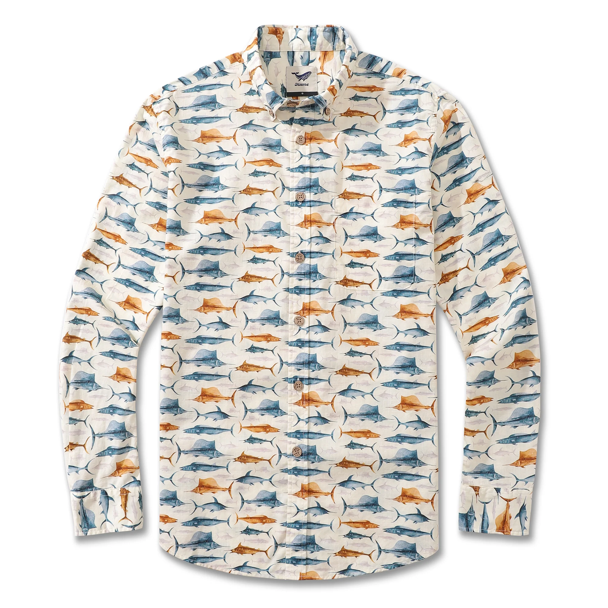 Men's Hawaiian Shirt Swordfish By Andersson Grace Cotton Button-down Long Sleeve Aloha Shirt - republicanstateiMen's Hawaiian Shirt Swordfish By Andersson Grace Cotton Button-down Long Sleeve Aloha Shirt - republicanstatei