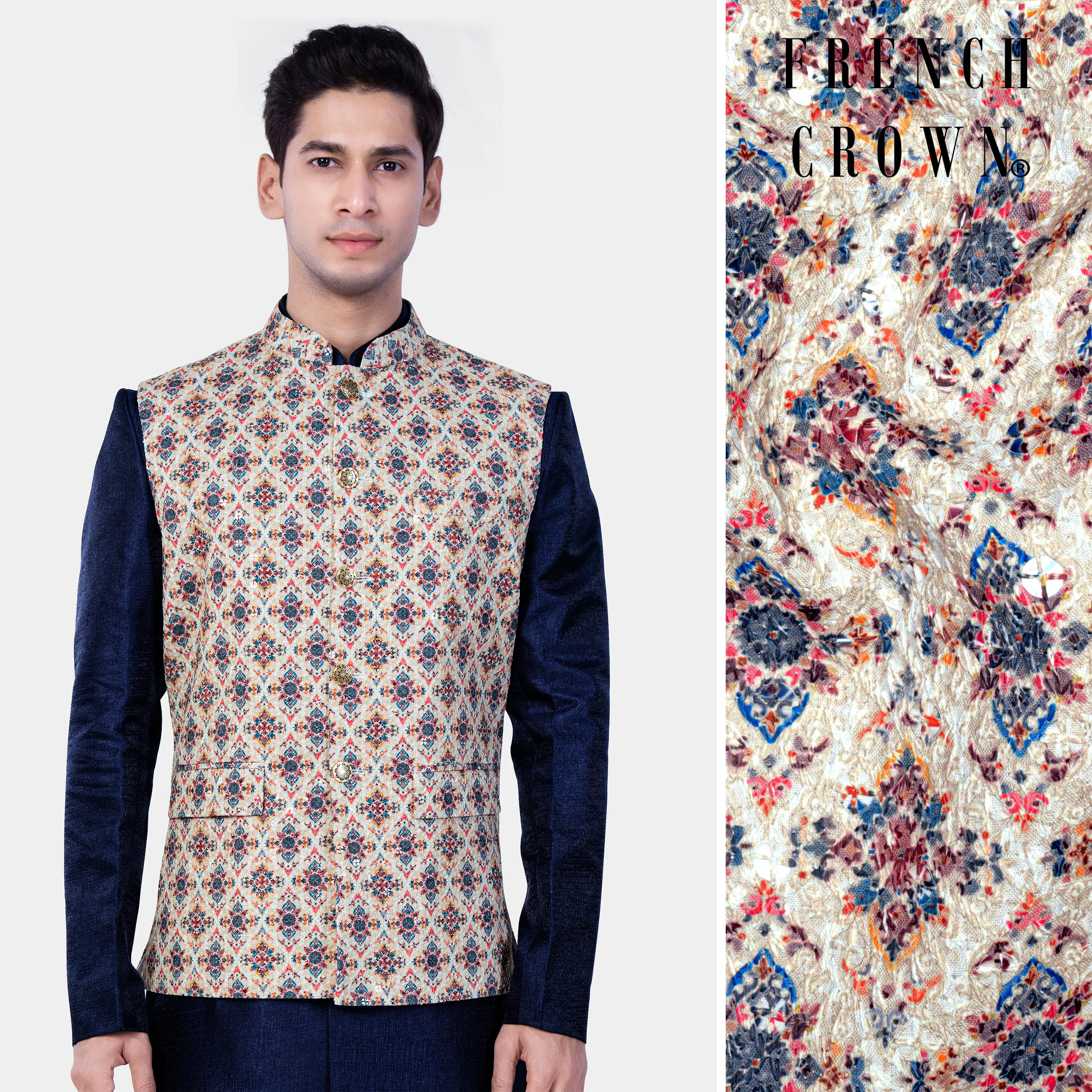 Timberwolf Cream And Cab Sav maroon MultiColour Designer Thread Embroidered Nehru Jacket - republicanstateiTimberwolf Cream And Cab Sav maroon MultiColour Designer Thread Embroidered Nehru Jacket - republicanstatei