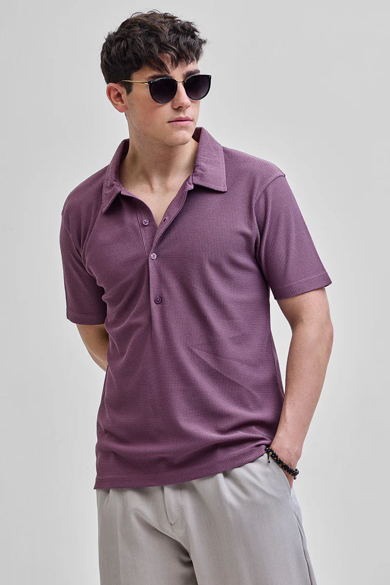 Purple Textured Polo T-Shirt - republicanstateiPurple Textured Polo T-Shirt - republicanstatei