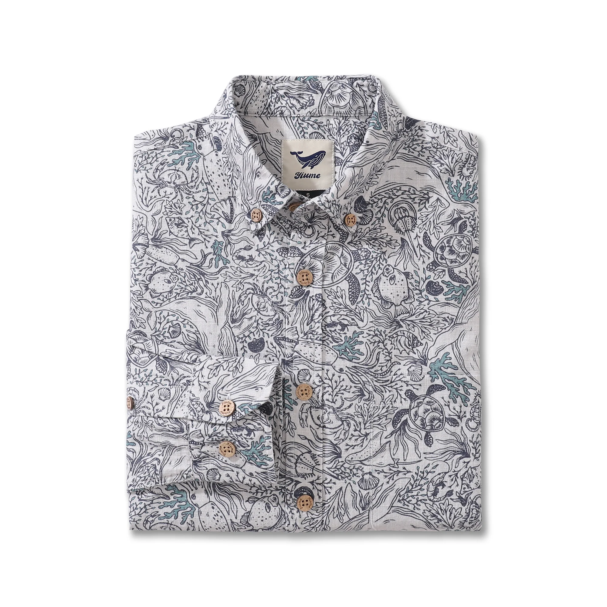Men's Hawaiian Shirt Ocean Overture By Jillian Anderson Cotton Button-down Long Sleeve Aloha Shirt - republicanstateiMen's Hawaiian Shirt Ocean Overture By Jillian Anderson Cotton Button-down Long Sleeve Aloha Shirt - republicanstatei