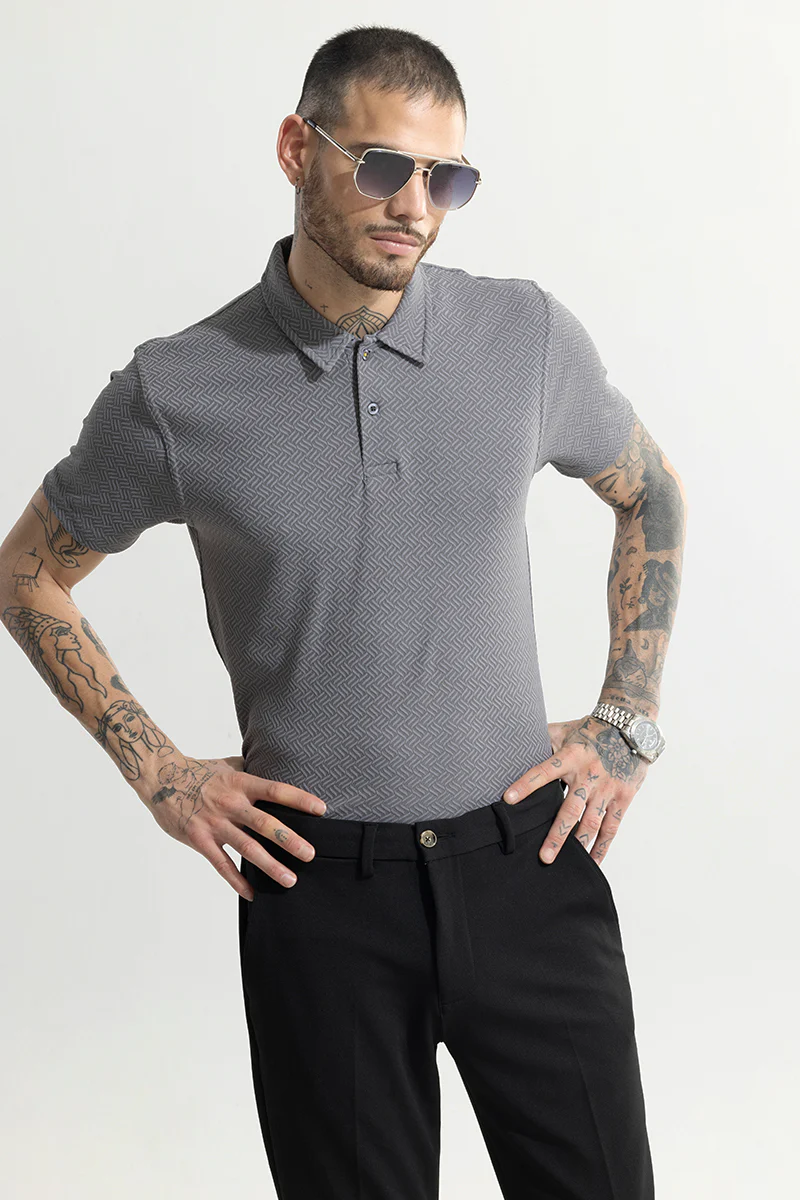 Triline Knit Grey Polo T-Shirt - republicanstateiTriline Knit Grey Polo T-Shirt - republicanstatei