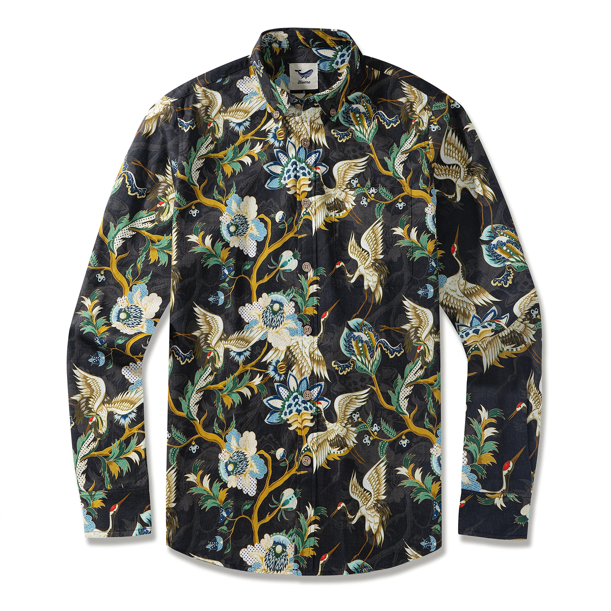 Men's Hawaiian Shirt Crane Elegance Cotton Button-down Long Sleeve Aloha Shirt - republicanstateiMen's Hawaiian Shirt Crane Elegance Cotton Button-down Long Sleeve Aloha Shirt - republicanstatei