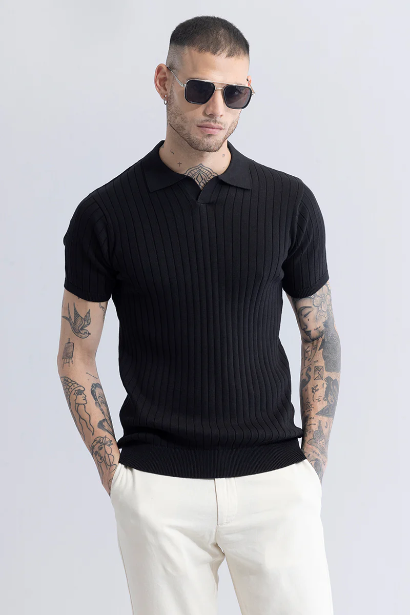 Sleek Striped Black Polo T-Shirt - republicanstateiSleek Striped Black Polo T-Shirt - republicanstatei