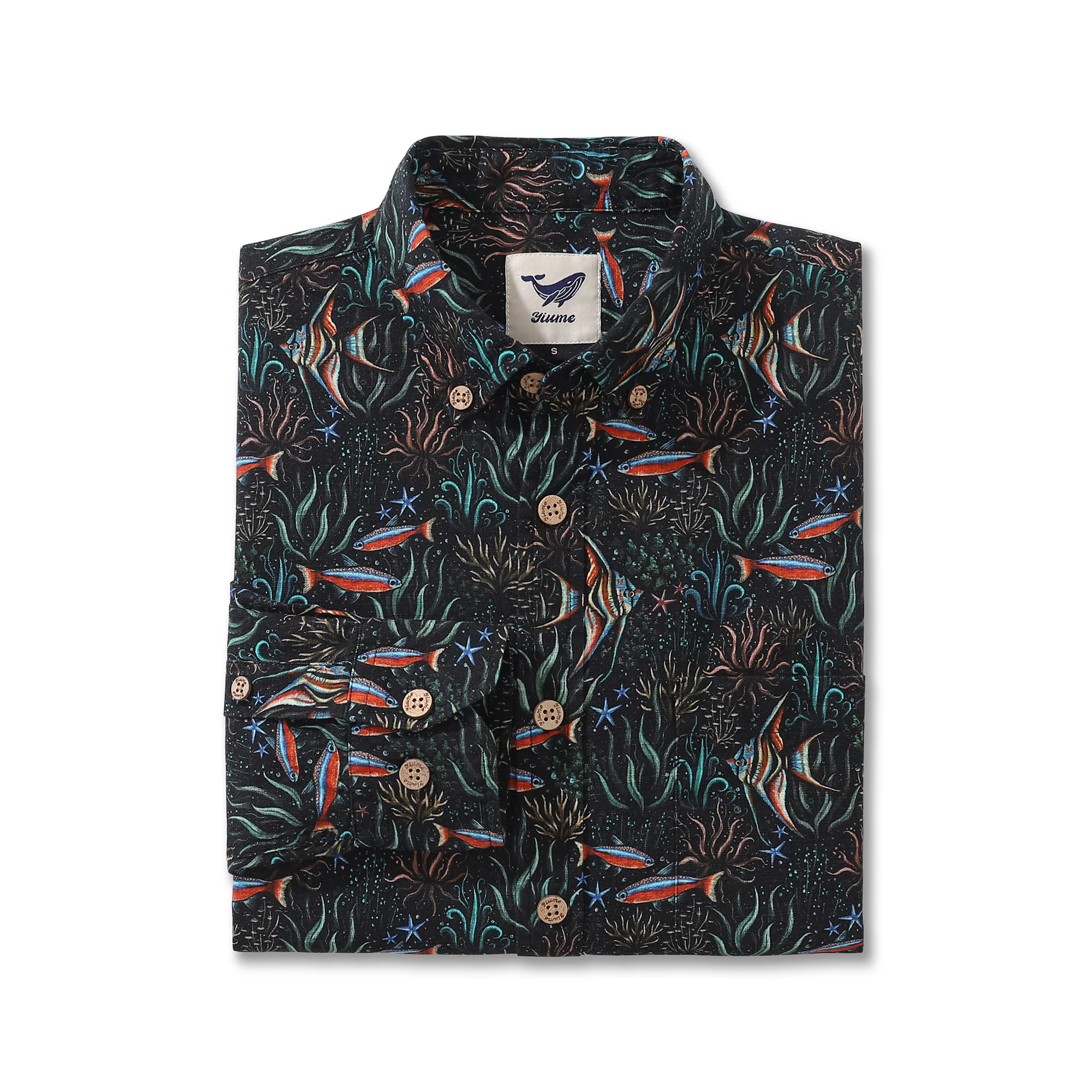 Men's Hawaiian Shirt Underwater Blues By Luova Flow Cotton Button-down Long Sleeve Aloha Shirt - republicanstateiMen's Hawaiian Shirt Underwater Blues By Luova Flow Cotton Button-down Long Sleeve Aloha Shirt - republicanstatei