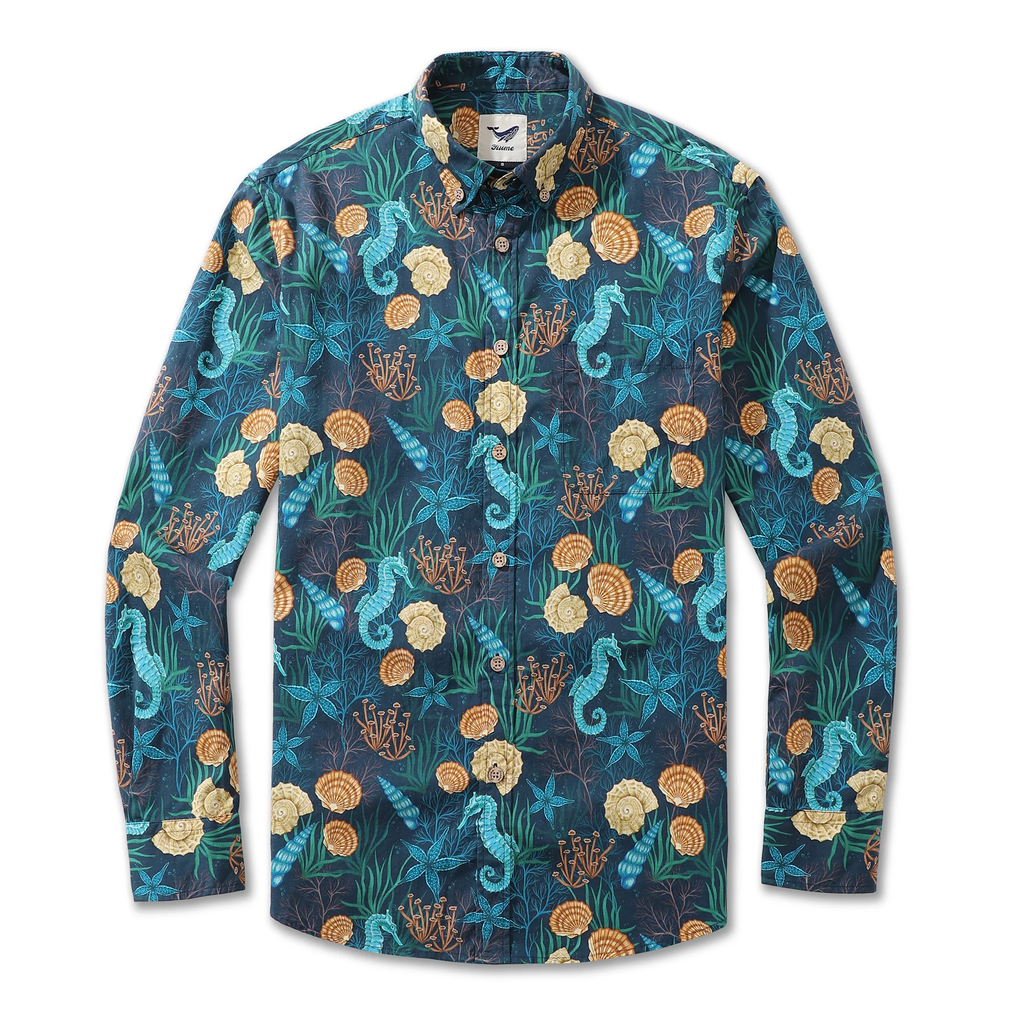 Men's Hawaiian Shirt Wonders of the Sea Print By Luova Flow Cotton Button-down Long Sleeve Aloha Shirt - republicanstateiMen's Hawaiian Shirt Wonders of the Sea Print By Luova Flow Cotton Button-down Long Sleeve Aloha Shirt - republicanstatei