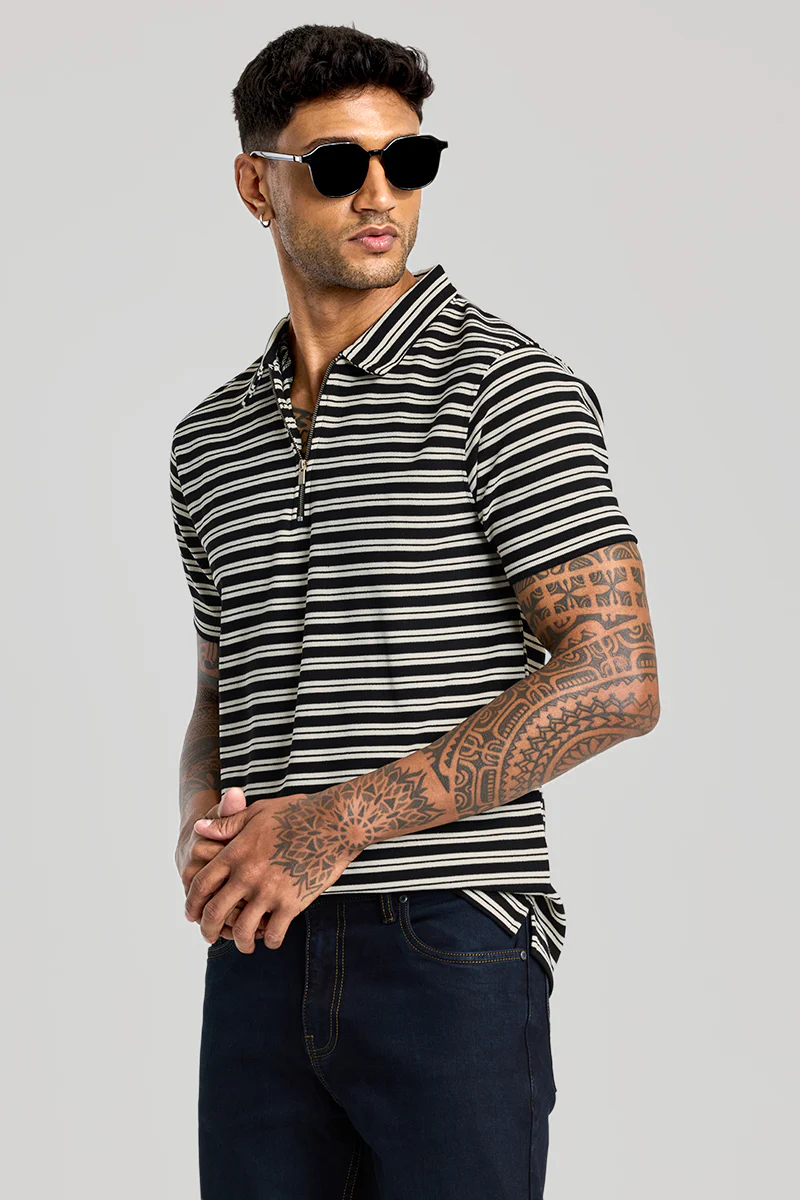 Black Zipper Polo T-Shirt - republicanstateiBlack Zipper Polo T-Shirt - republicanstatei