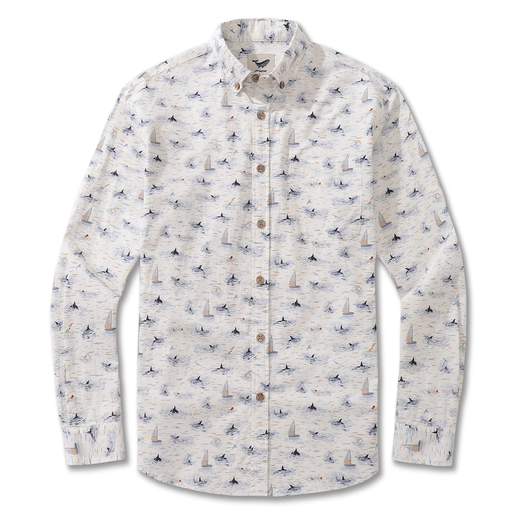 Men's Hawaiian Shirt Orcas and Sailboat Cotton Button-down Long Sleeve Aloha Shirt - republicanstateiMen's Hawaiian Shirt Orcas and Sailboat Cotton Button-down Long Sleeve Aloha Shirt - republicanstatei