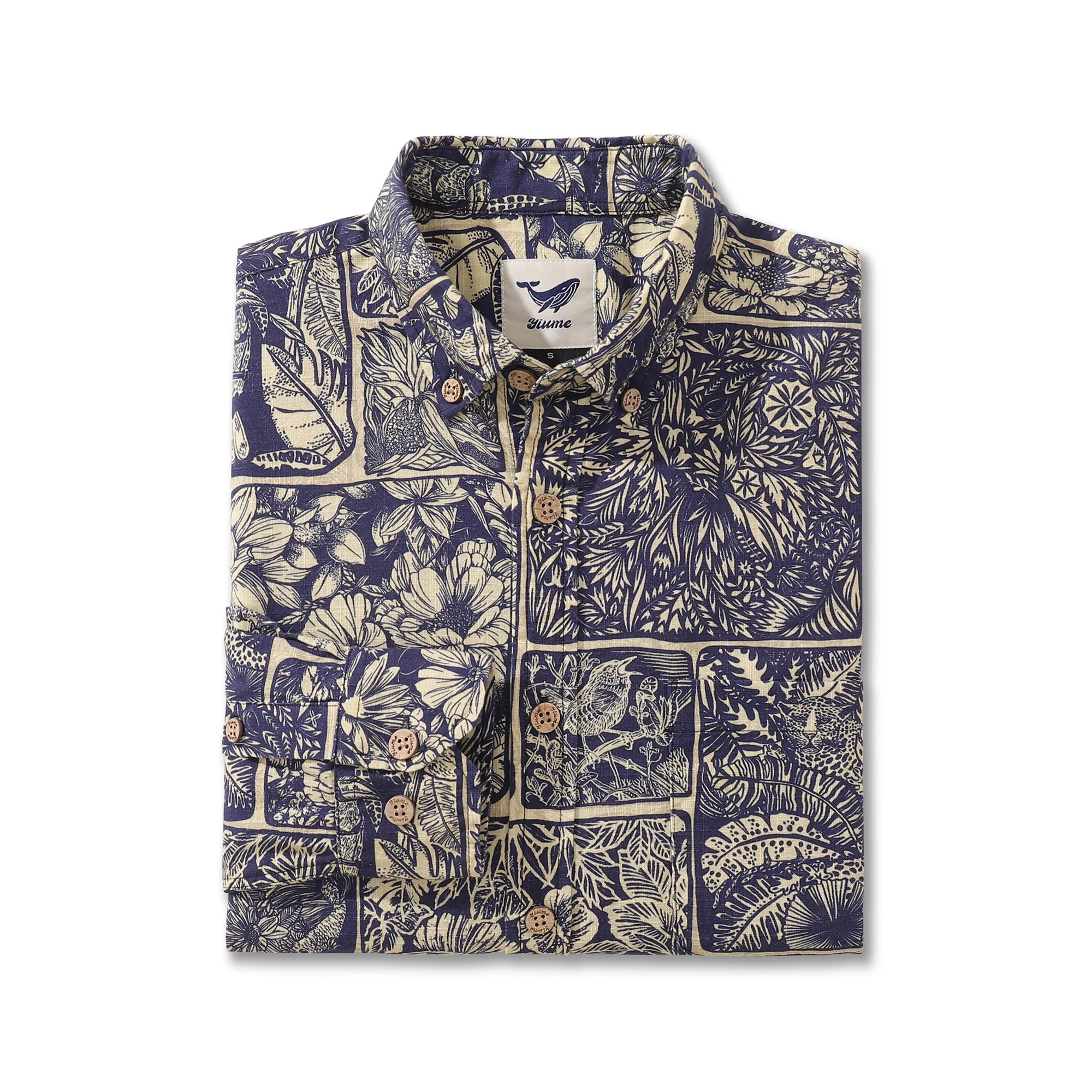 Vintage Men's Hawaiian Shirt Jungle Cotton Button-down Long Sleeve Aloha Shirt - republicanstateiVintage Men's Hawaiian Shirt Jungle Cotton Button-down Long Sleeve Aloha Shirt - republicanstatei