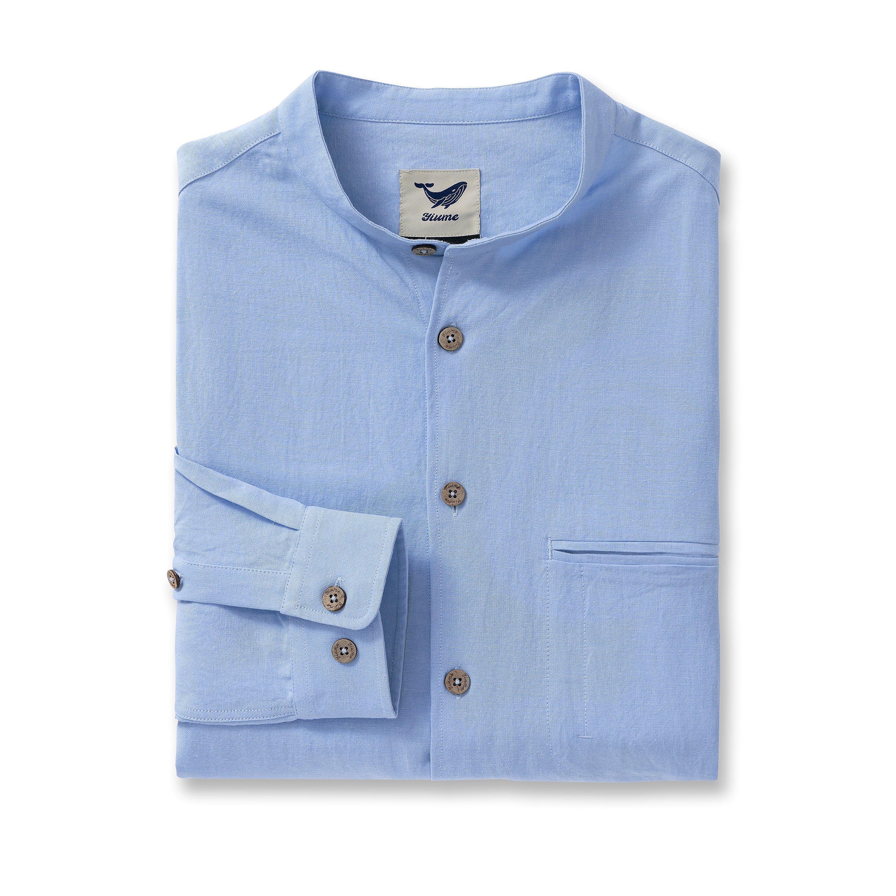Hawaiian Shirt For Men Italian Nobleman's Ramie Band Collar Shirt - Light Blue - republicanstateiHawaiian Shirt For Men Italian Nobleman's Ramie Band Collar Shirt - Light Blue - republicanstatei