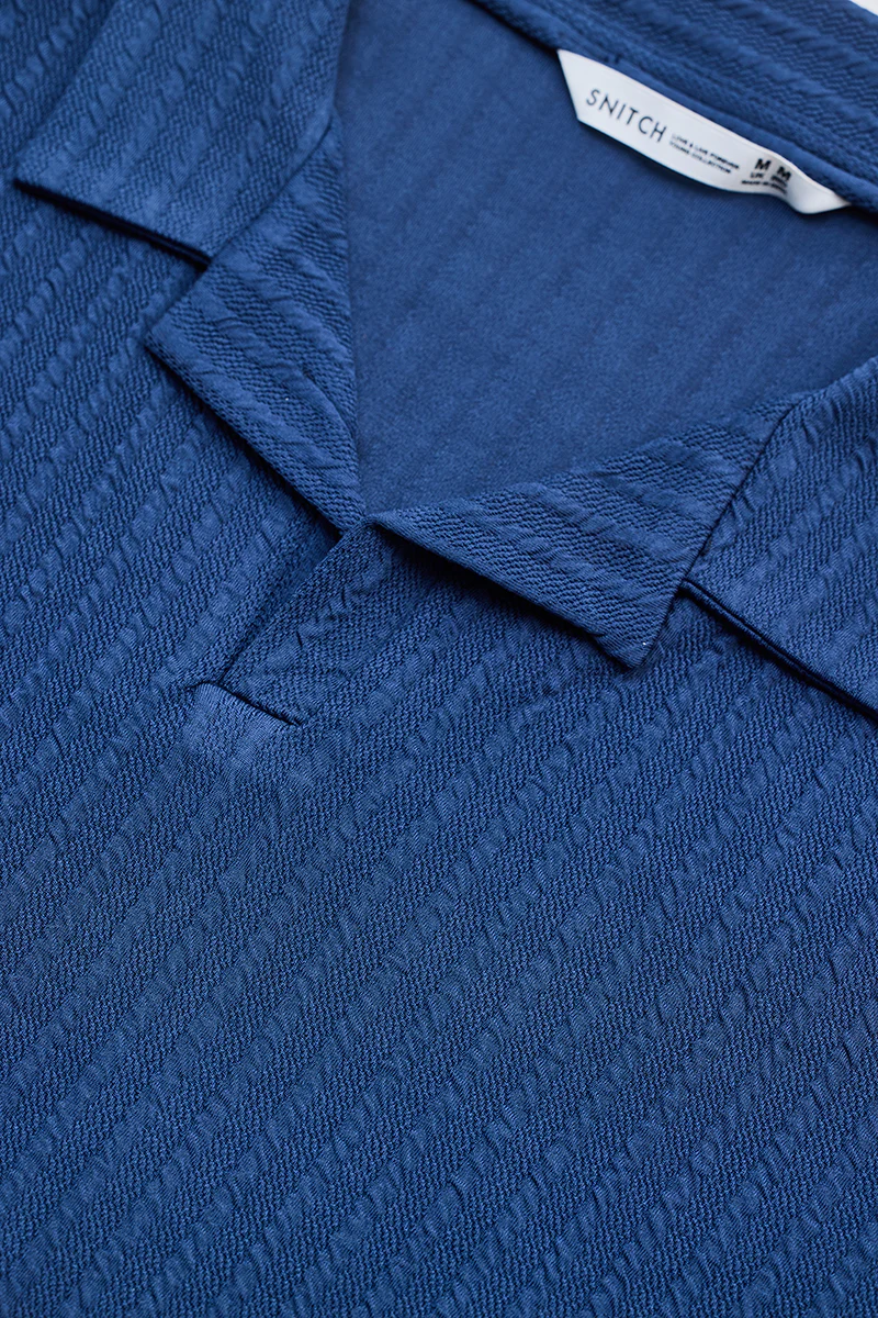 Dark Blue Textured Cuban T-Shirt - republicanstateiDark Blue Textured Cuban T-Shirt - republicanstatei