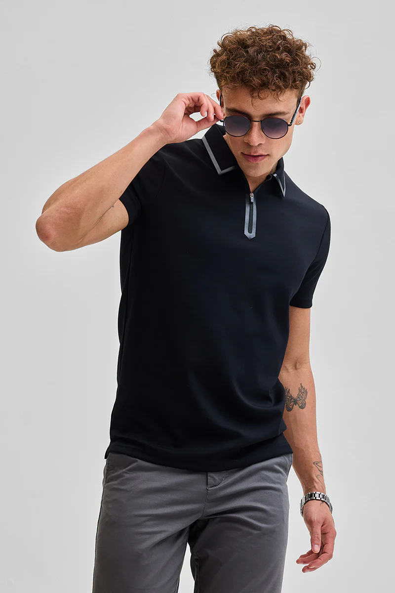 Black Zipper Polo T-Shirt - republicanstateiBlack Zipper Polo T-Shirt - republicanstatei