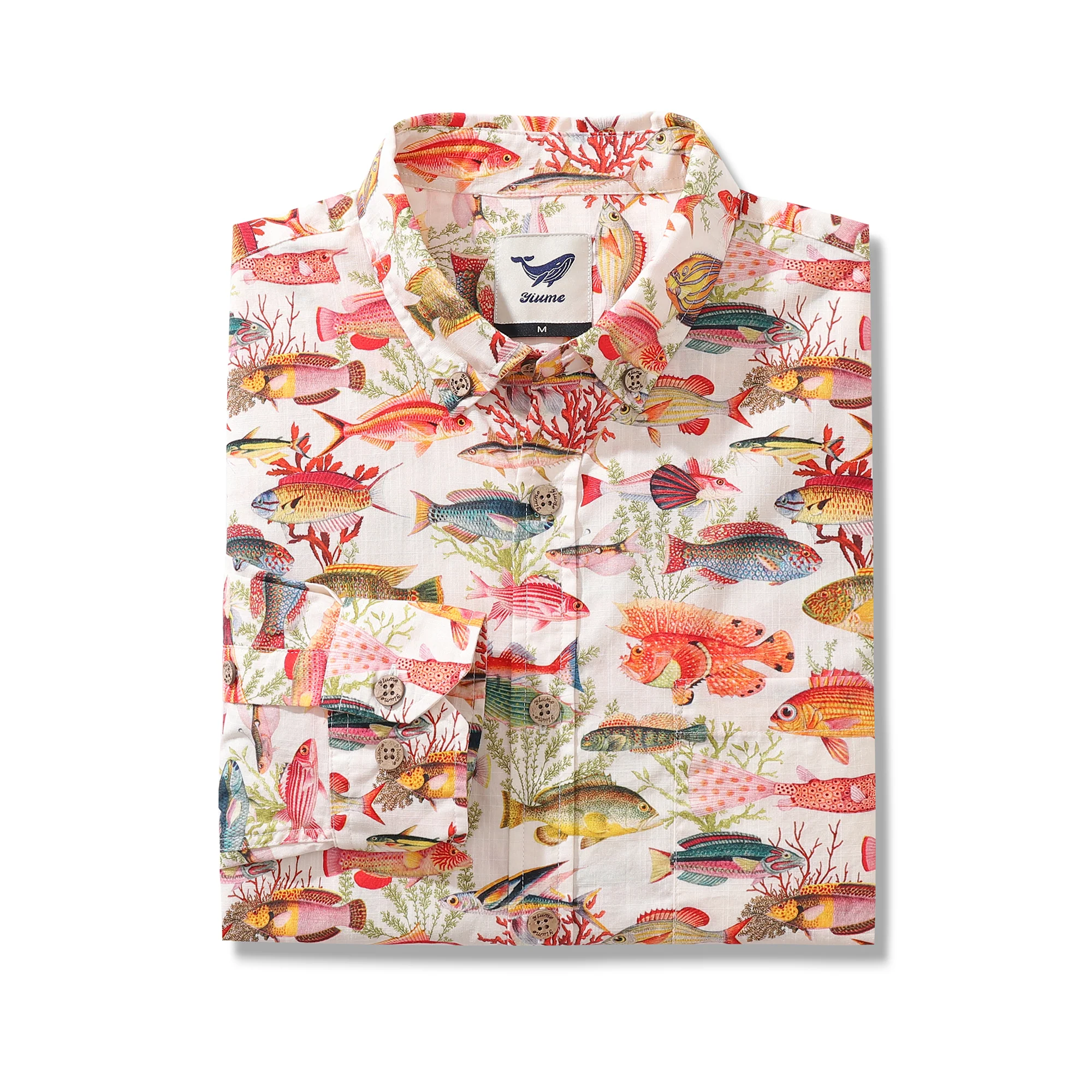 Men's Hawaiian Shirt Sea Ocean Fish Print Cotton Button-down Long Sleeve Aloha Shirt - republicanstateiMen's Hawaiian Shirt Sea Ocean Fish Print Cotton Button-down Long Sleeve Aloha Shirt - republicanstatei
