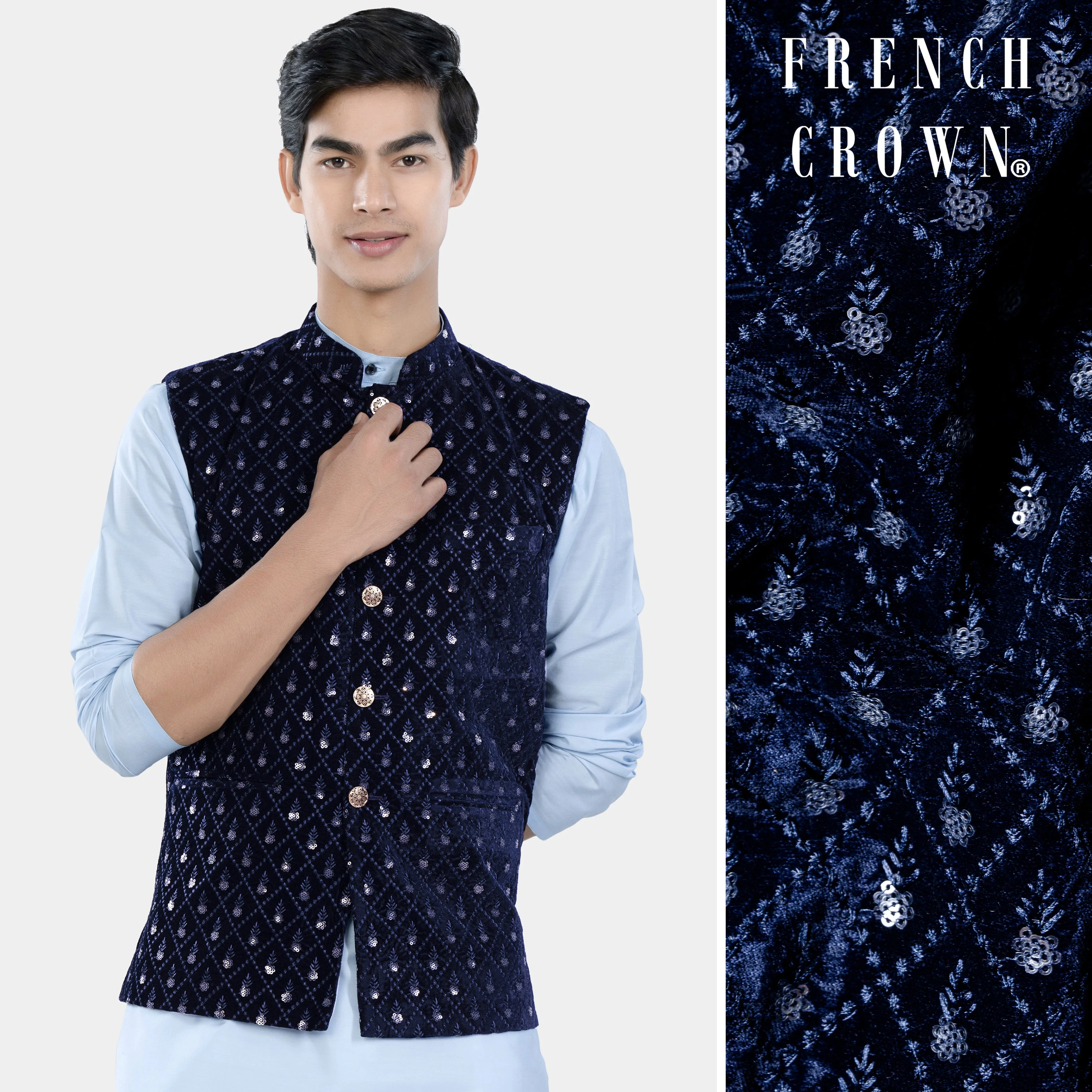 Haiti and Rhino Blue Geometric Thread and Sequin Embroidered Designer Nehru Jacket - republicanstateiHaiti and Rhino Blue Geometric Thread and Sequin Embroidered Designer Nehru Jacket - republicanstatei