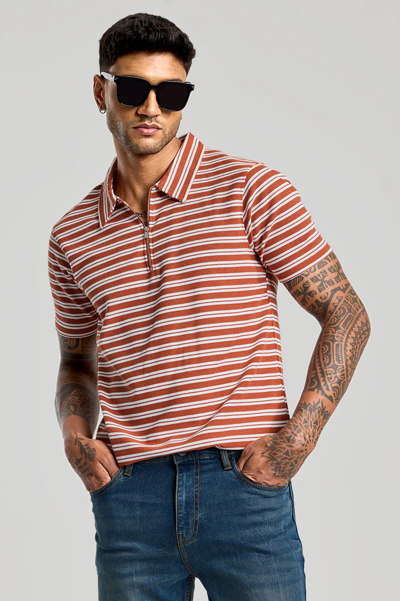 Rust Zipper Polo T-Shirt - republicanstateiRust Zipper Polo T-Shirt - republicanstatei