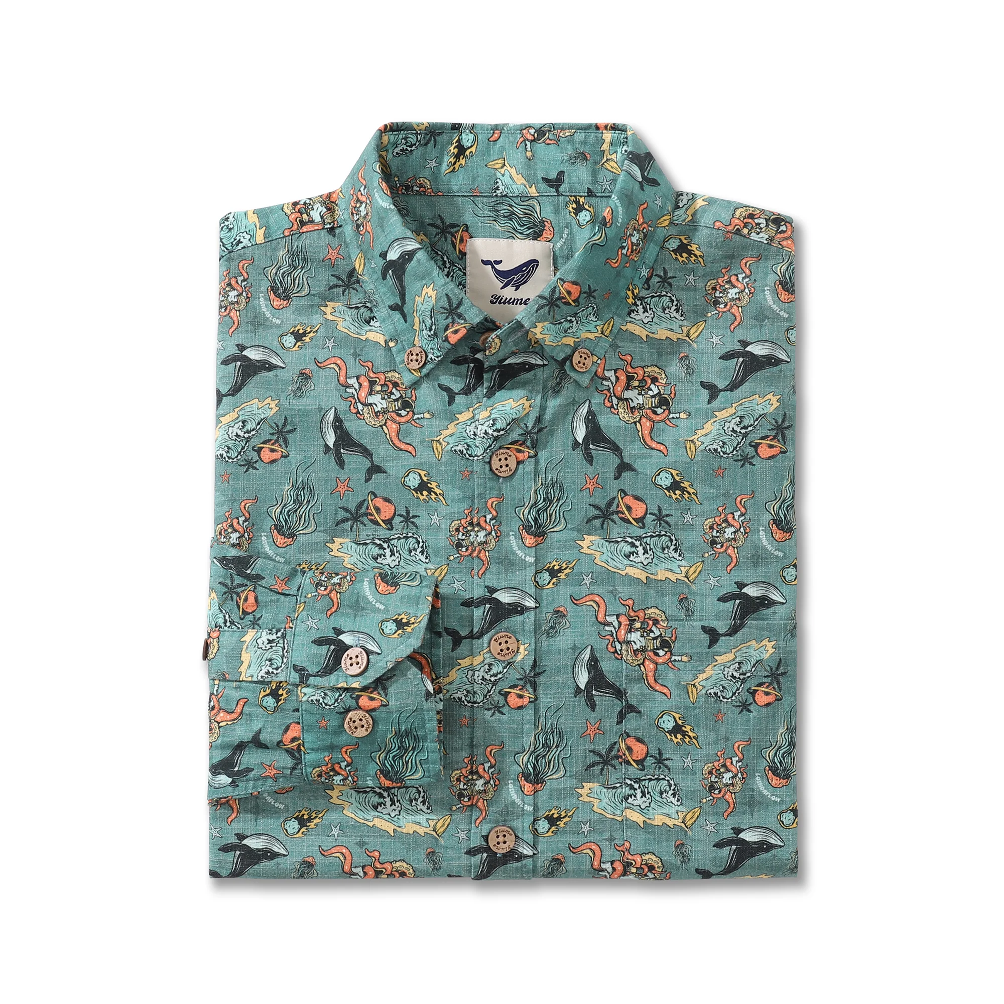 Men's Hawaiian Shirt Marine Space pattern By Loinda Flow Cotton Button-down Long Sleeve Aloha Shirt - republicanstateiMen's Hawaiian Shirt Marine Space pattern By Loinda Flow Cotton Button-down Long Sleeve Aloha Shirt - republicanstatei