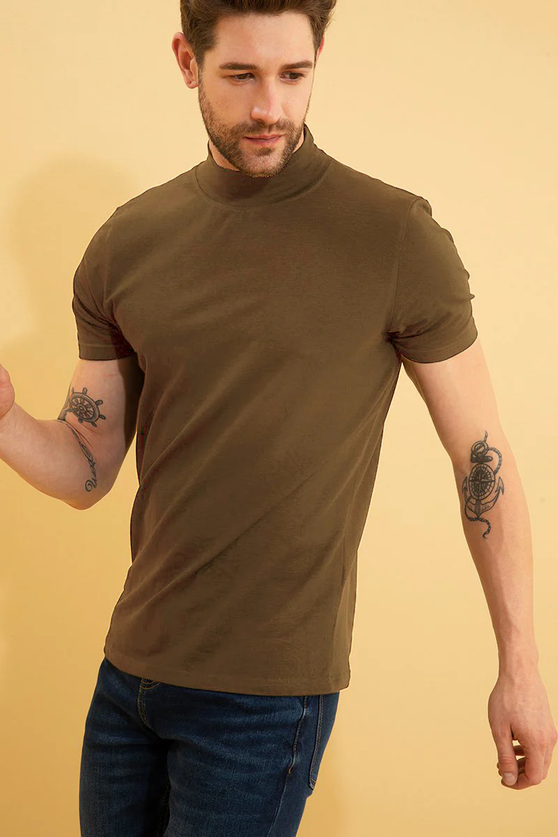 Solid Olive Turtle Neck T-Shirt - republicanstateiSolid Olive Turtle Neck T-Shirt - republicanstatei