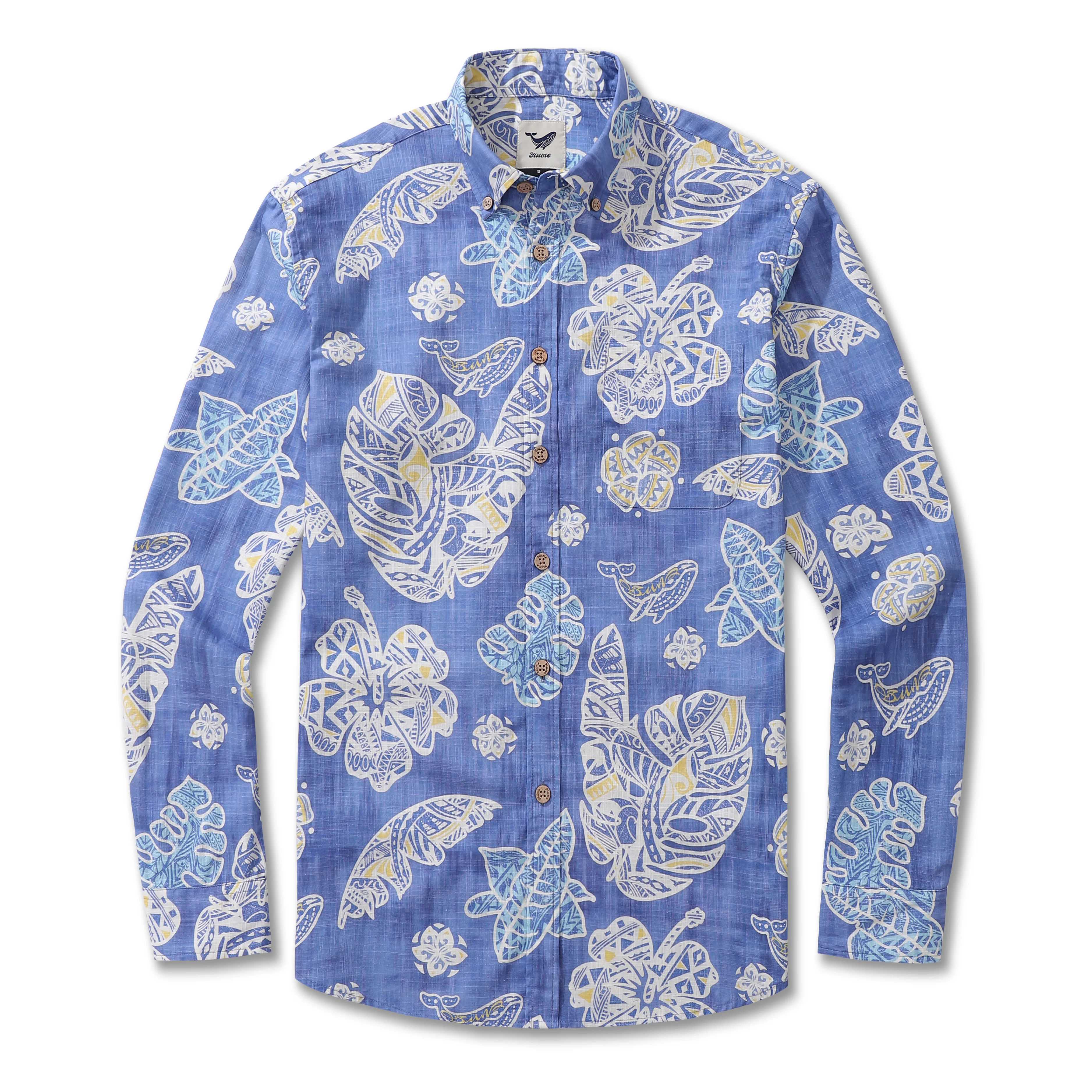 Long Sleeve Hawaiian Shirt For Men Native Hawaiian Plants Cotton Button-down Aloha Shirt - republicanstateiLong Sleeve Hawaiian Shirt For Men Native Hawaiian Plants Cotton Button-down Aloha Shirt - republicanstatei